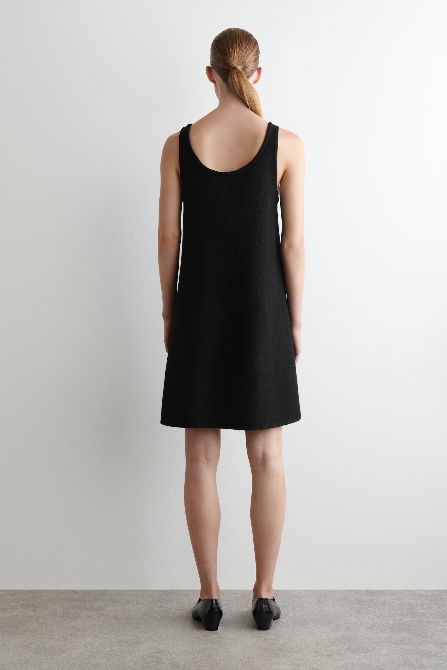 BOILED-WOOL A-LINE MINI DRESS - BLACK - 6