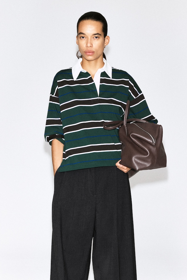 STRIPED COTTON RUGBY SHIRT — GREEN / BROWN / STRIPED