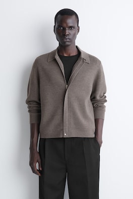 MERINO WOOL KNITTED JACKET — BROWN MÉLANGE 2