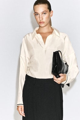 CONTRAST-TIPPED SCULPTED OPEN-COLLAR SHIRT — IVORY 3