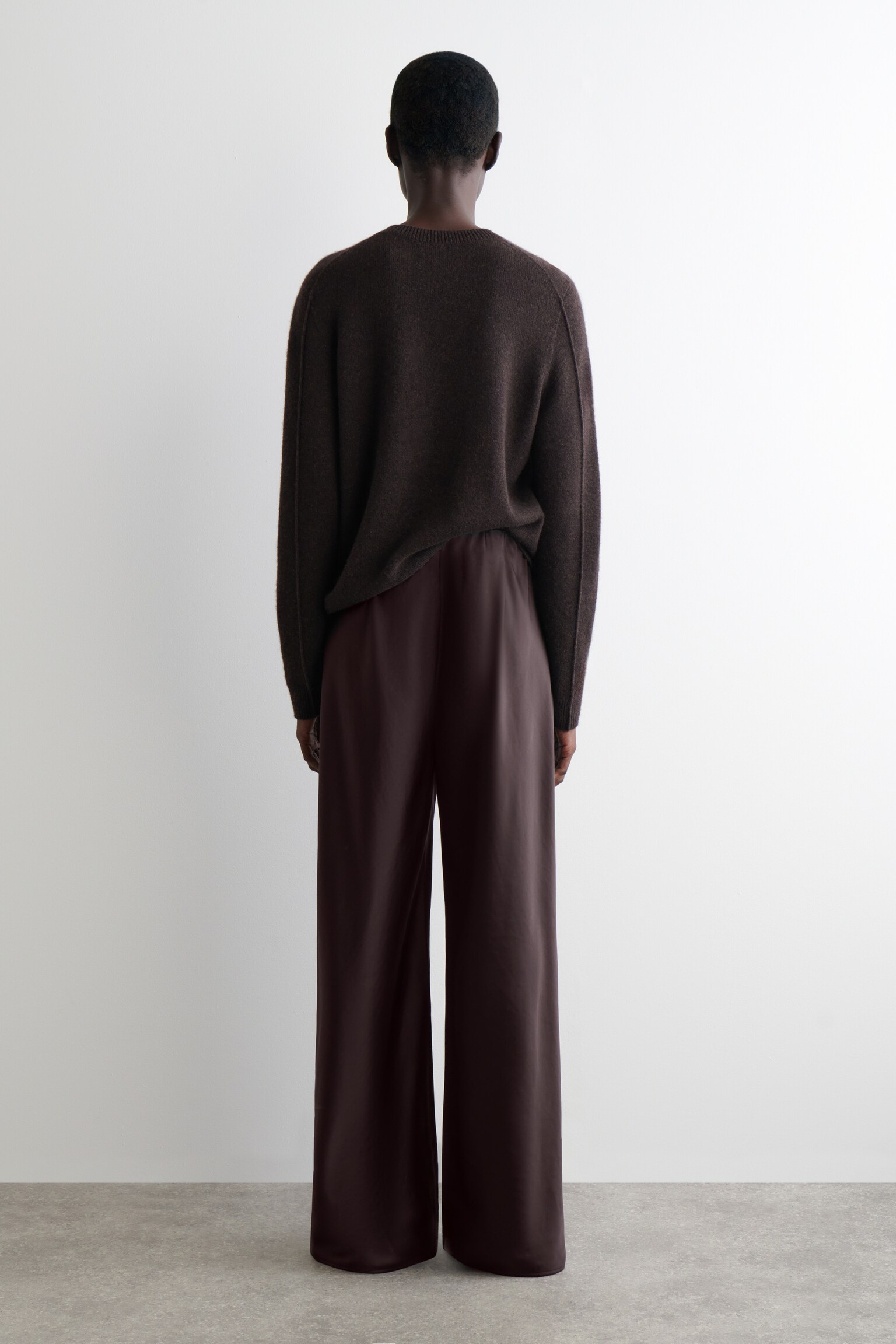 PANTALONI A GAMBA LARGA IN RASO - MARRONE SCURO/MARRONE - 6