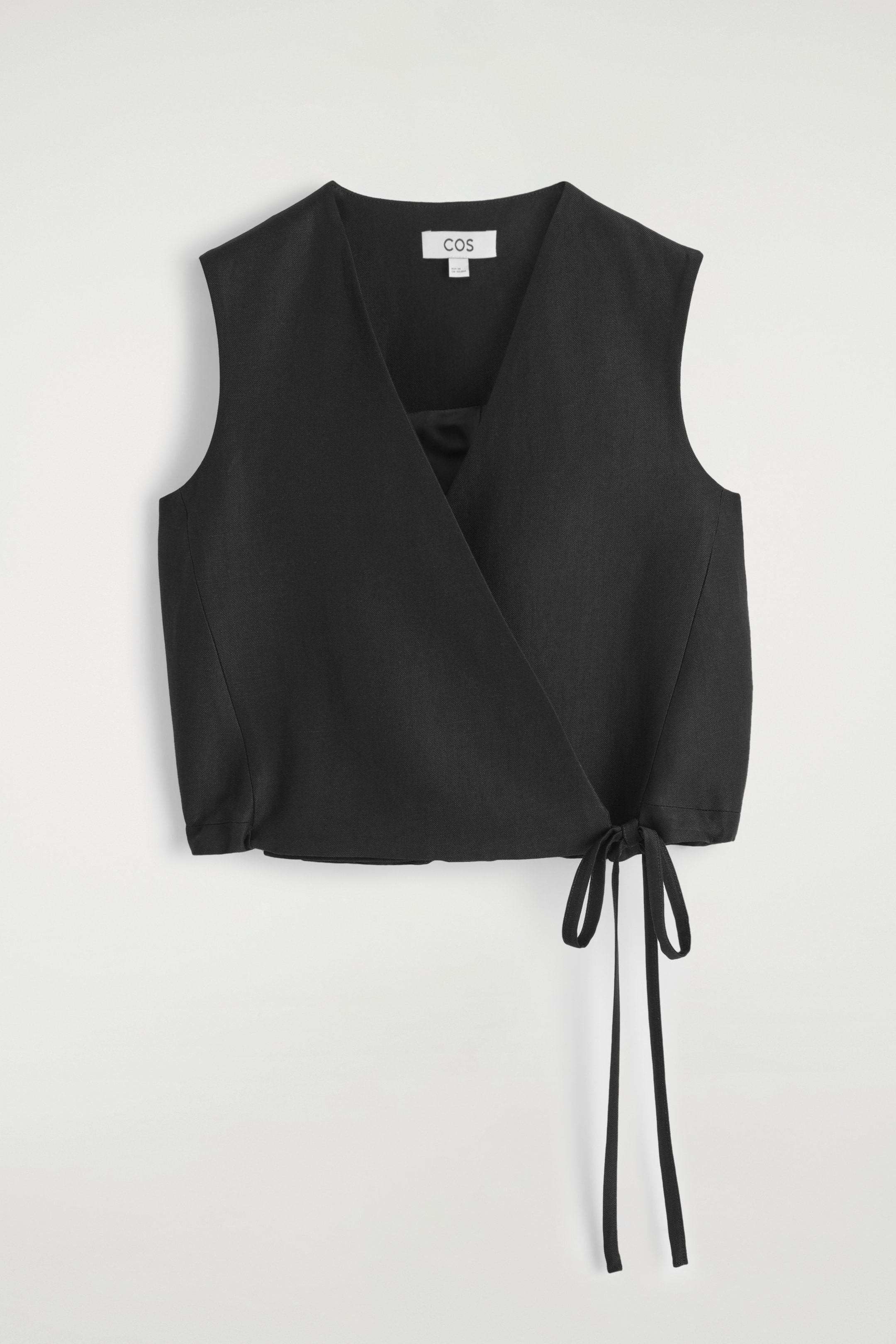 Ingrandisci l'immagine: TIE-DETAIL LINEN-BLEND WRAP WAISTCOAT - BLACK - DONNA | H&M CH 6