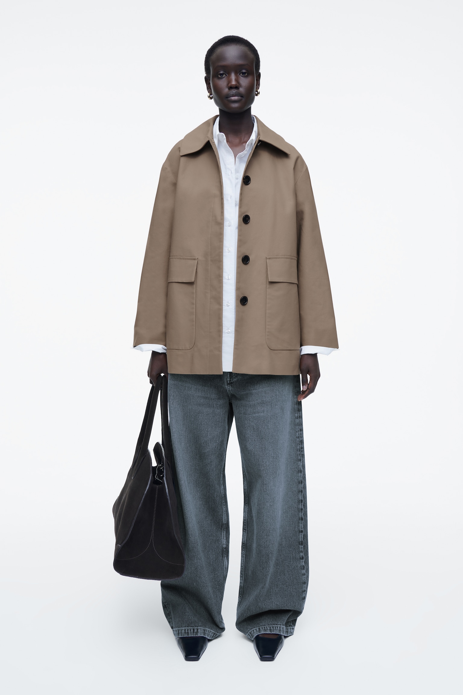COLLARED COTTON CAR JACKET - BEIGE/NAVY - 3