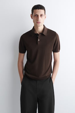 SLIM KNITTED SILK POLO SHIRT — BROWN 1