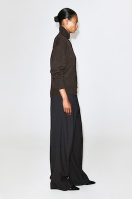 SCULPTED PURE CASHMERE MOCK-NECK CARDIGAN — BROWN MÉLANGE 4