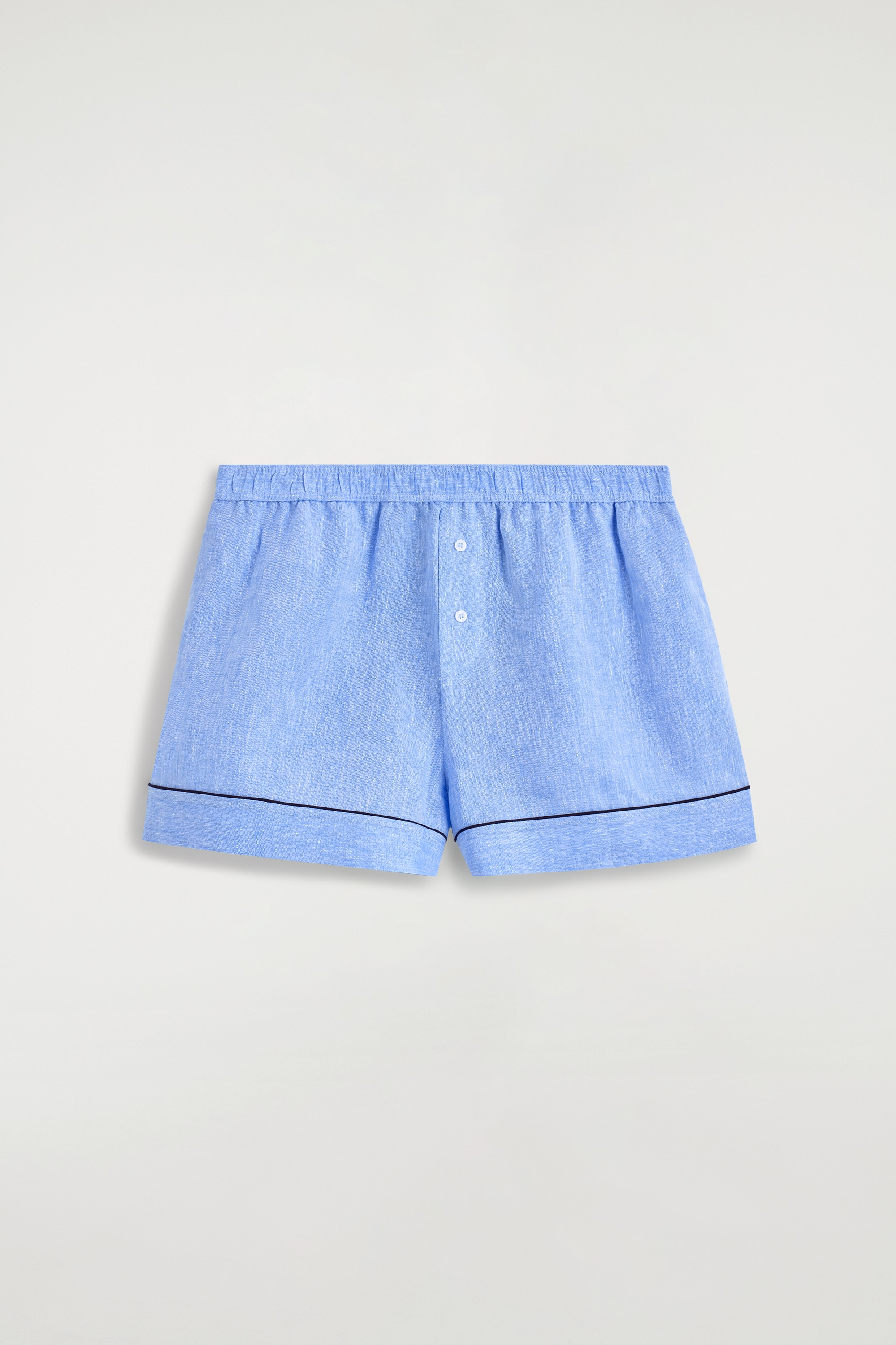 LEINENSHORTS MIT KONTRASTIERENDEN PASPELN - BLAU MELIERT