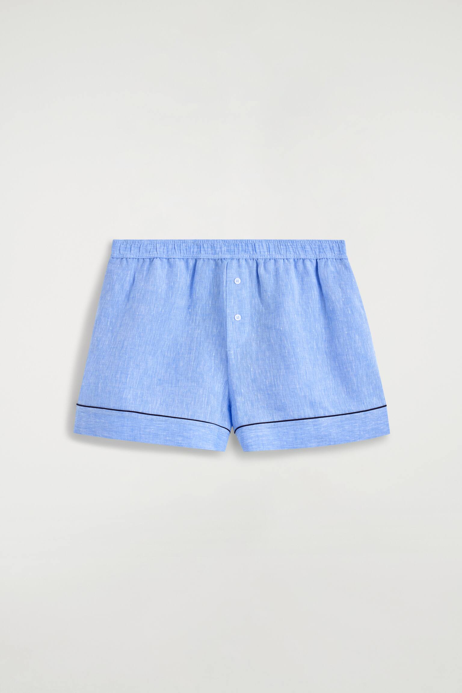 CONTRAST-PIPED LINEN SHORTS - BLUE MÉLANGE - 1