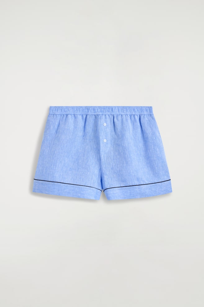 LEINENSHORTS MIT KONTRASTIERENDEN PASPELN - BLAU MELIERT - 1
