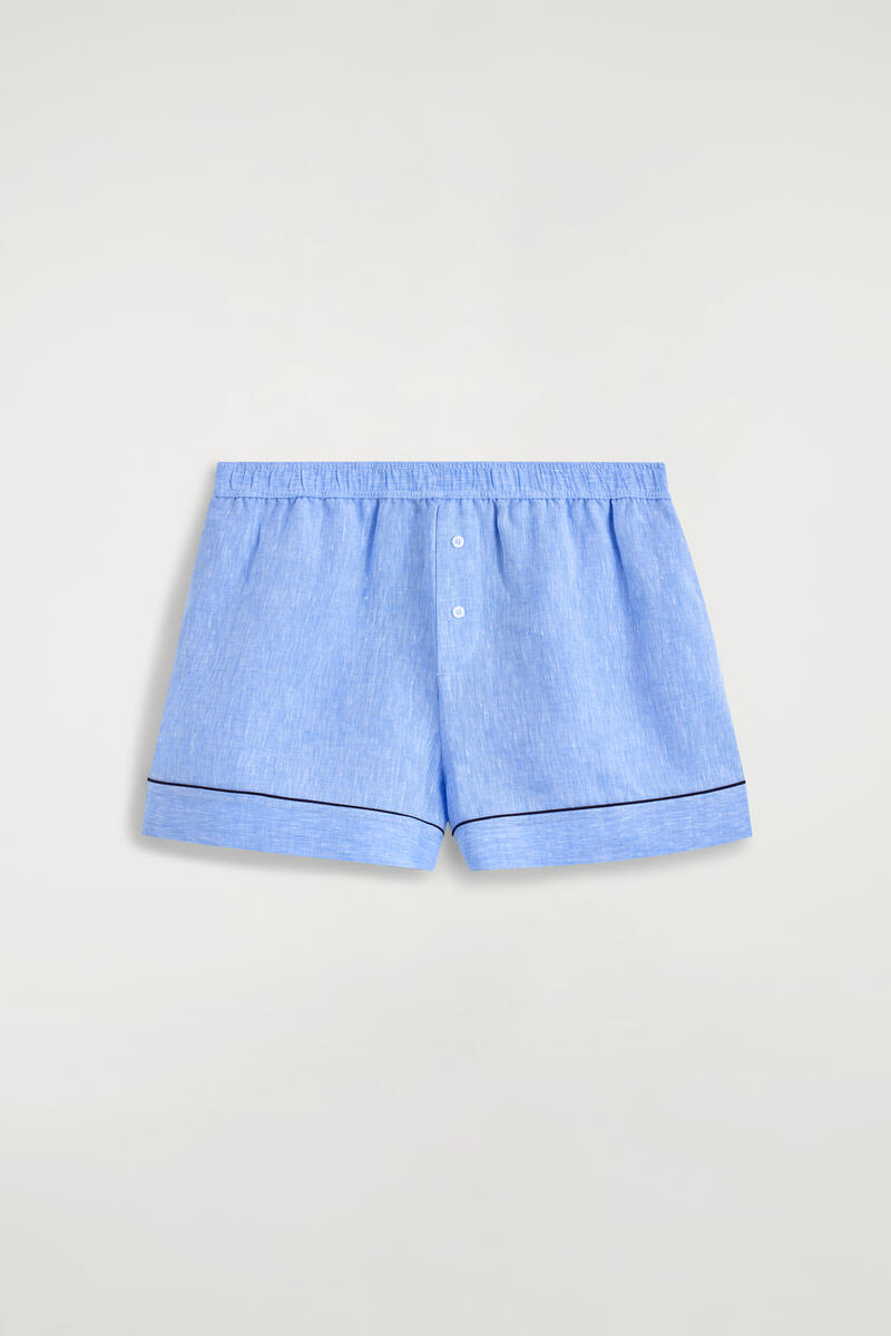 COS Contrast-Piped Linen Shorts In Blue Women's Size 44
