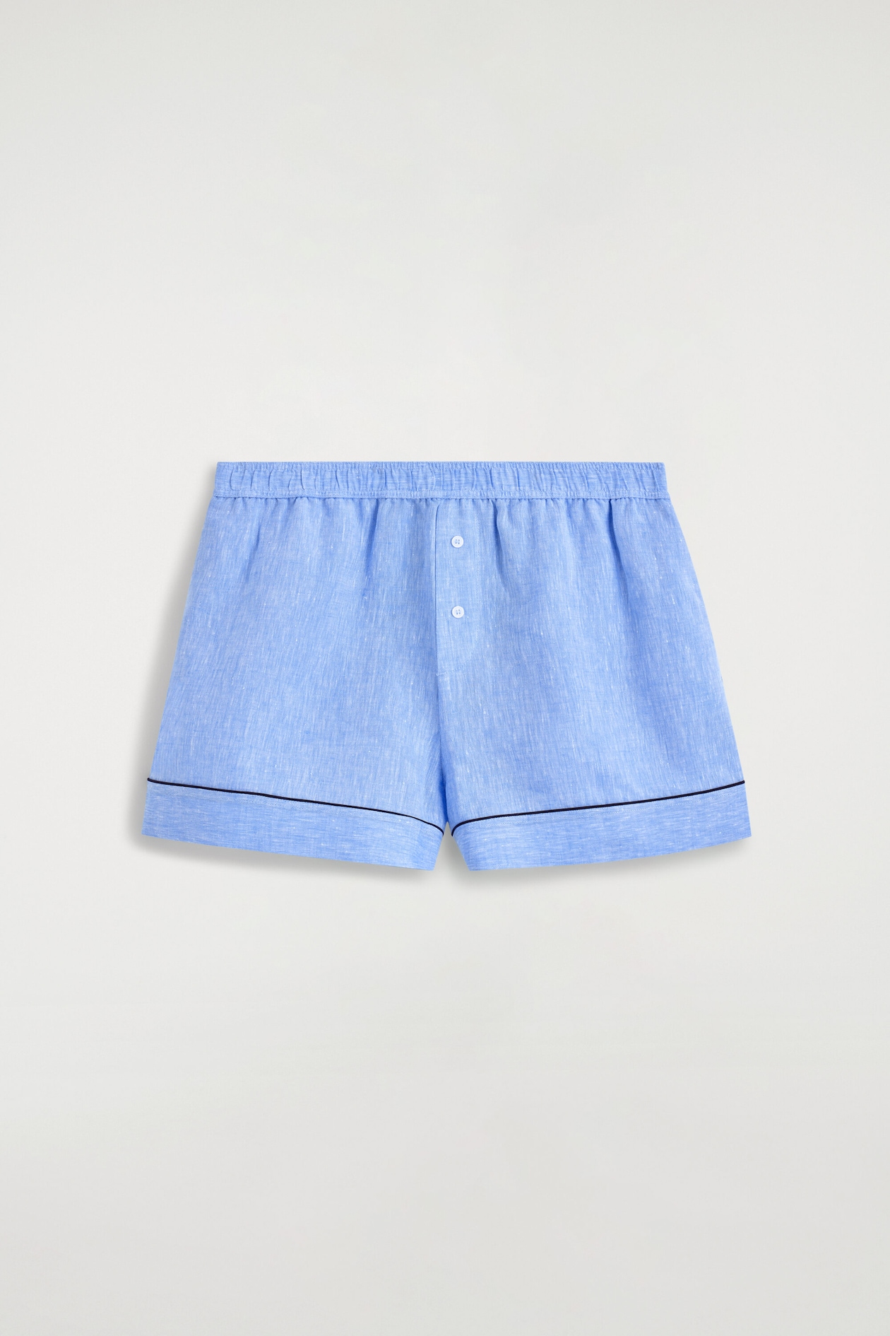 CONTRAST-PIPED LINEN SHORTS