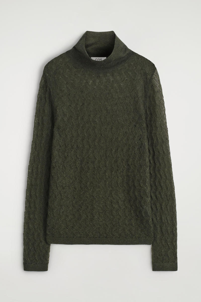 Cos Pointelle-knit Mohair Sweater In Green
