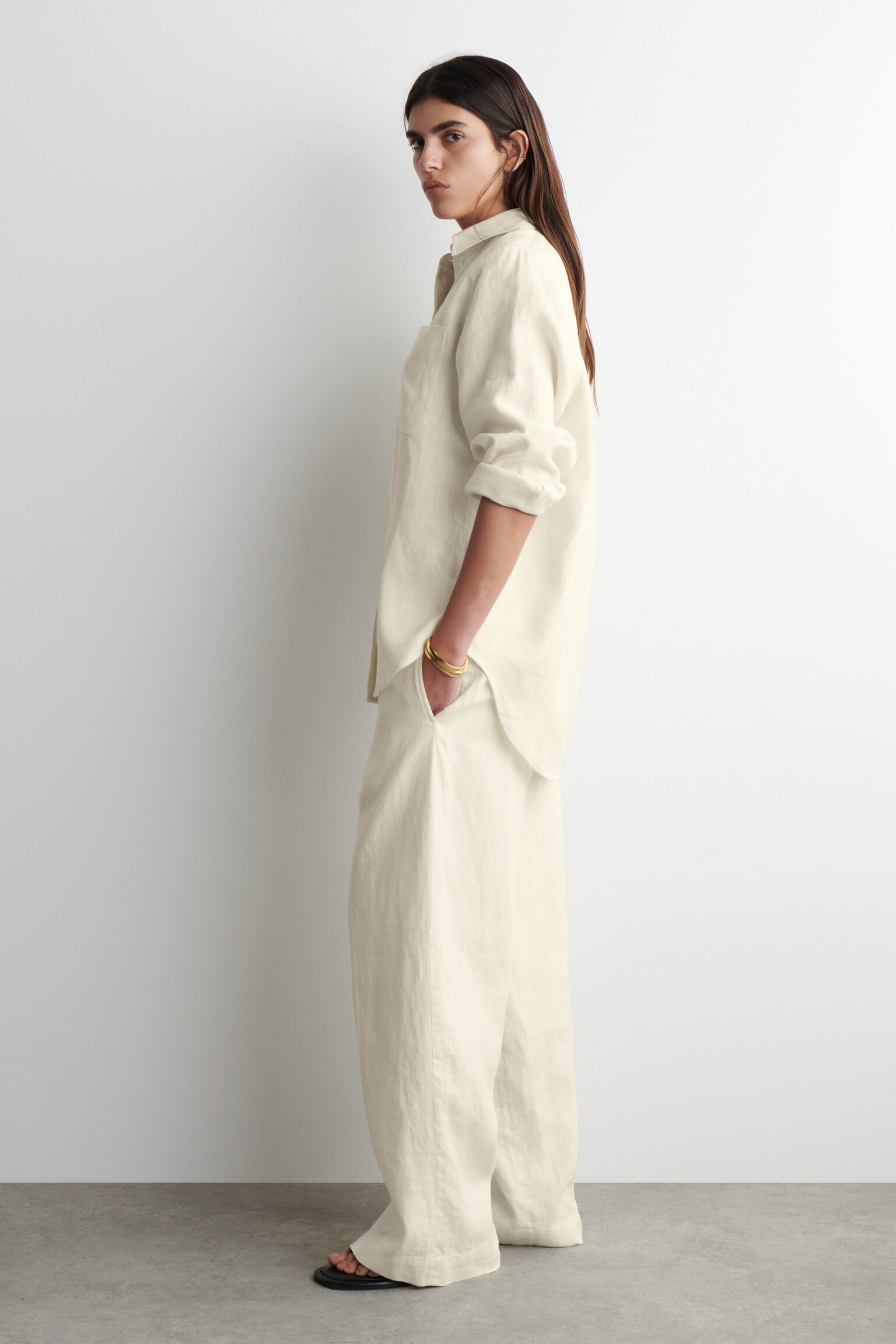CHEMISE OVERSIZE EN LIN - JAUNE BEURRE/VERT PÂLE/BLANC/BLEU MARINE - 5