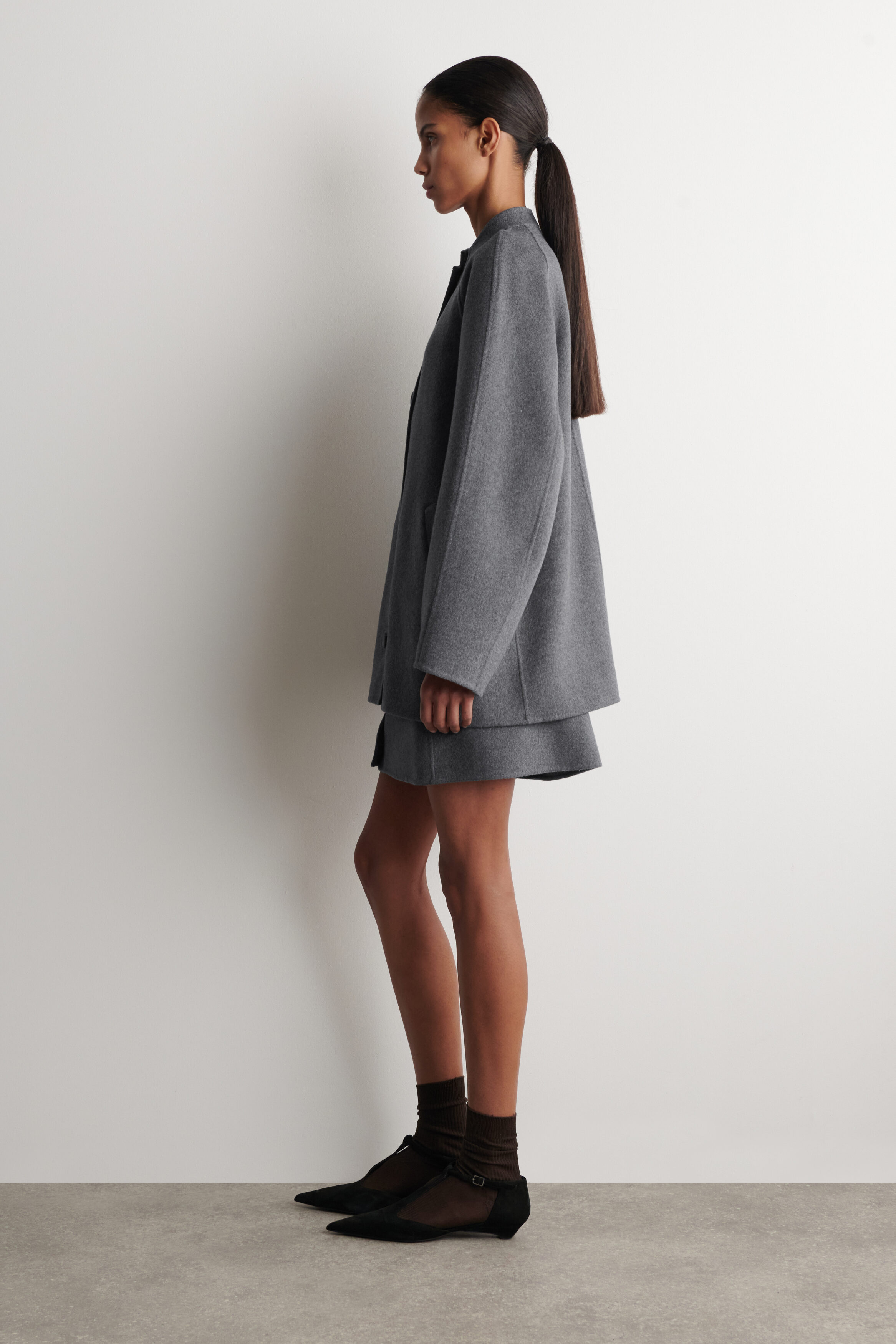 ROUNDED DOUBLE-FACED WOOL JACKET - GRAY MÉLANGE | COS US