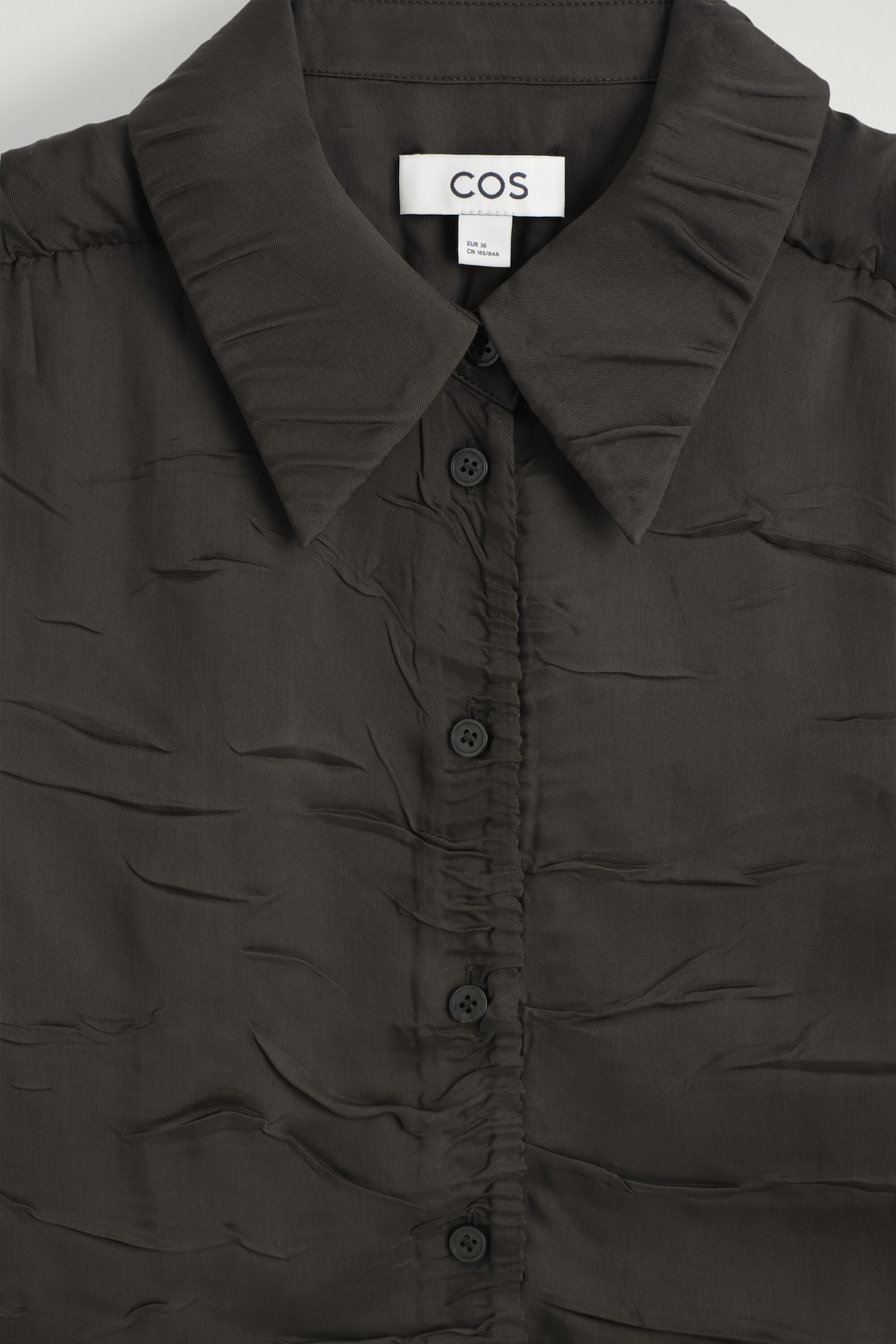 GATHERED CRINKLED SHIRT — BROWN