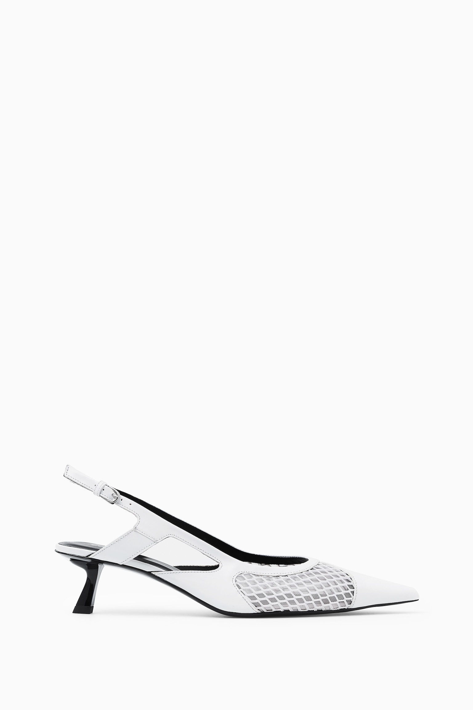 POINTED MESH SLINGBACK KITTEN HEELS - OFF-WHITE/BLACK