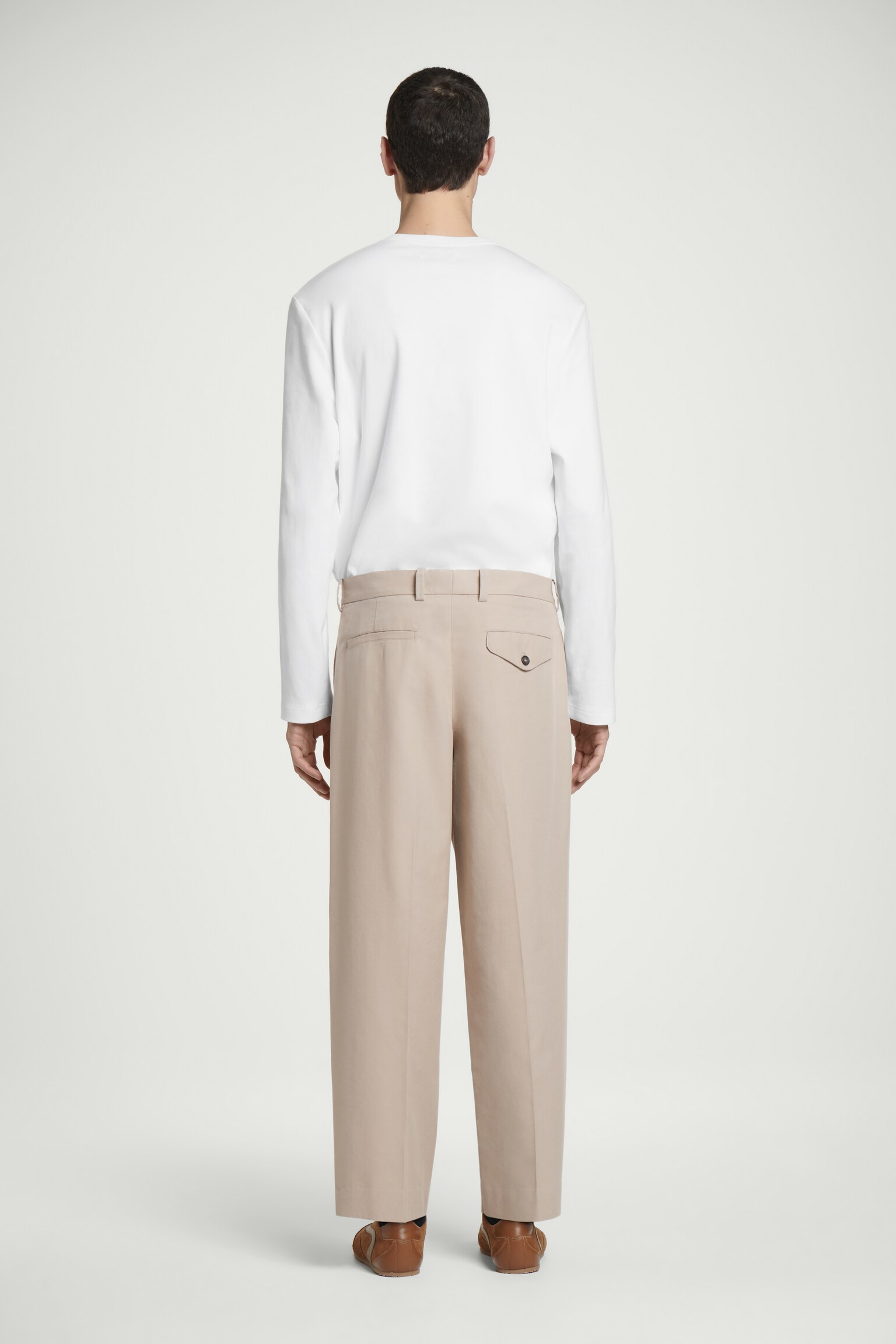 PANTALON À PLIS FUSELÉ DÉCONTRACTÉ EN COTON - TAUPE/BLEU MARINE - 5