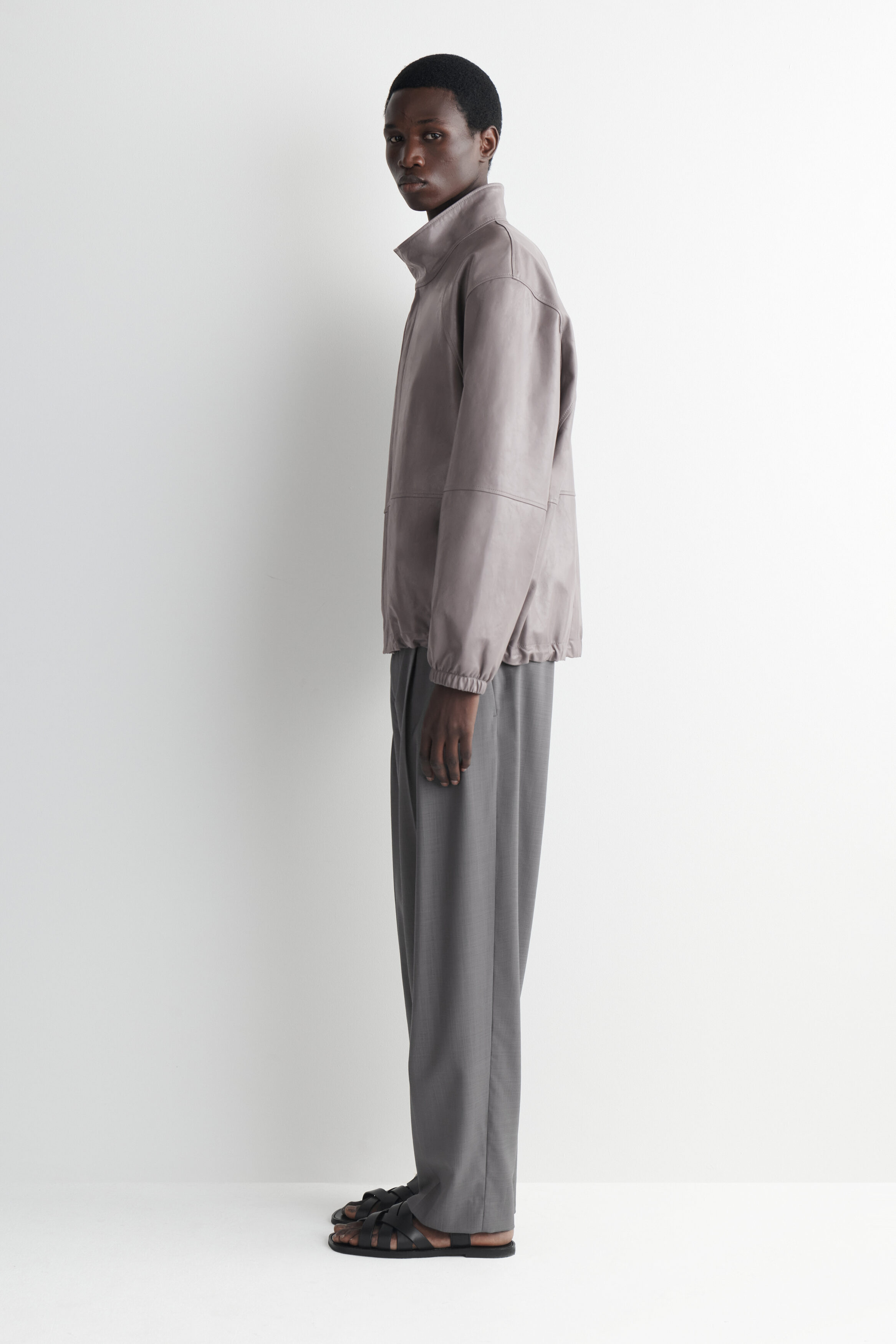 LEATHER BLOUSON JACKET - STEEL | COS US