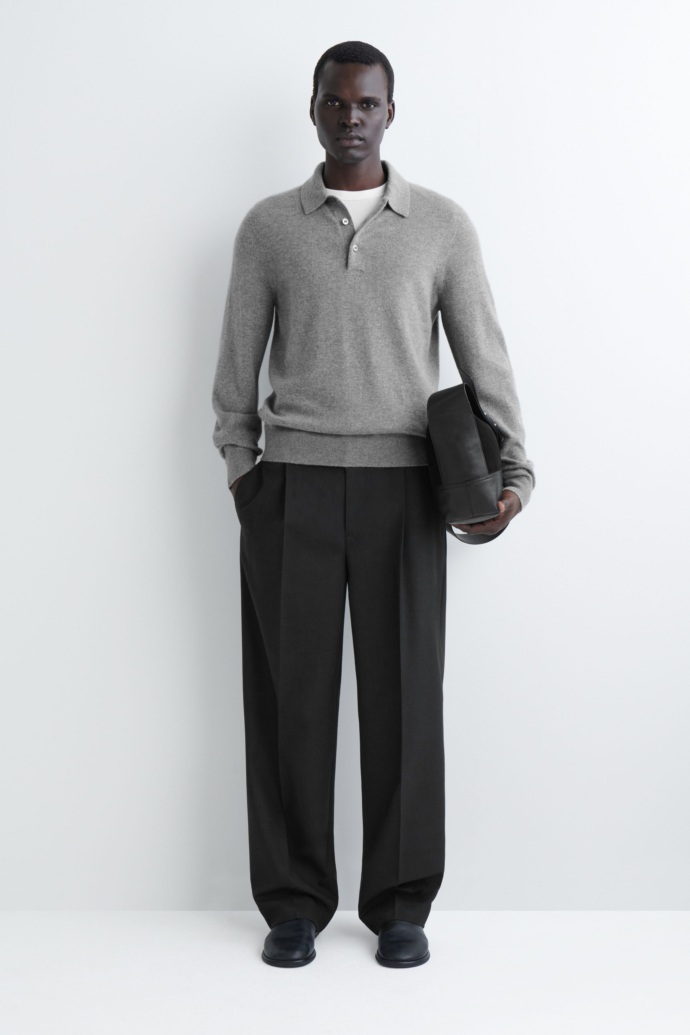 SEAMLESS CASHMERE POLO SHIRT - GRAY MÉLANGE | COS US