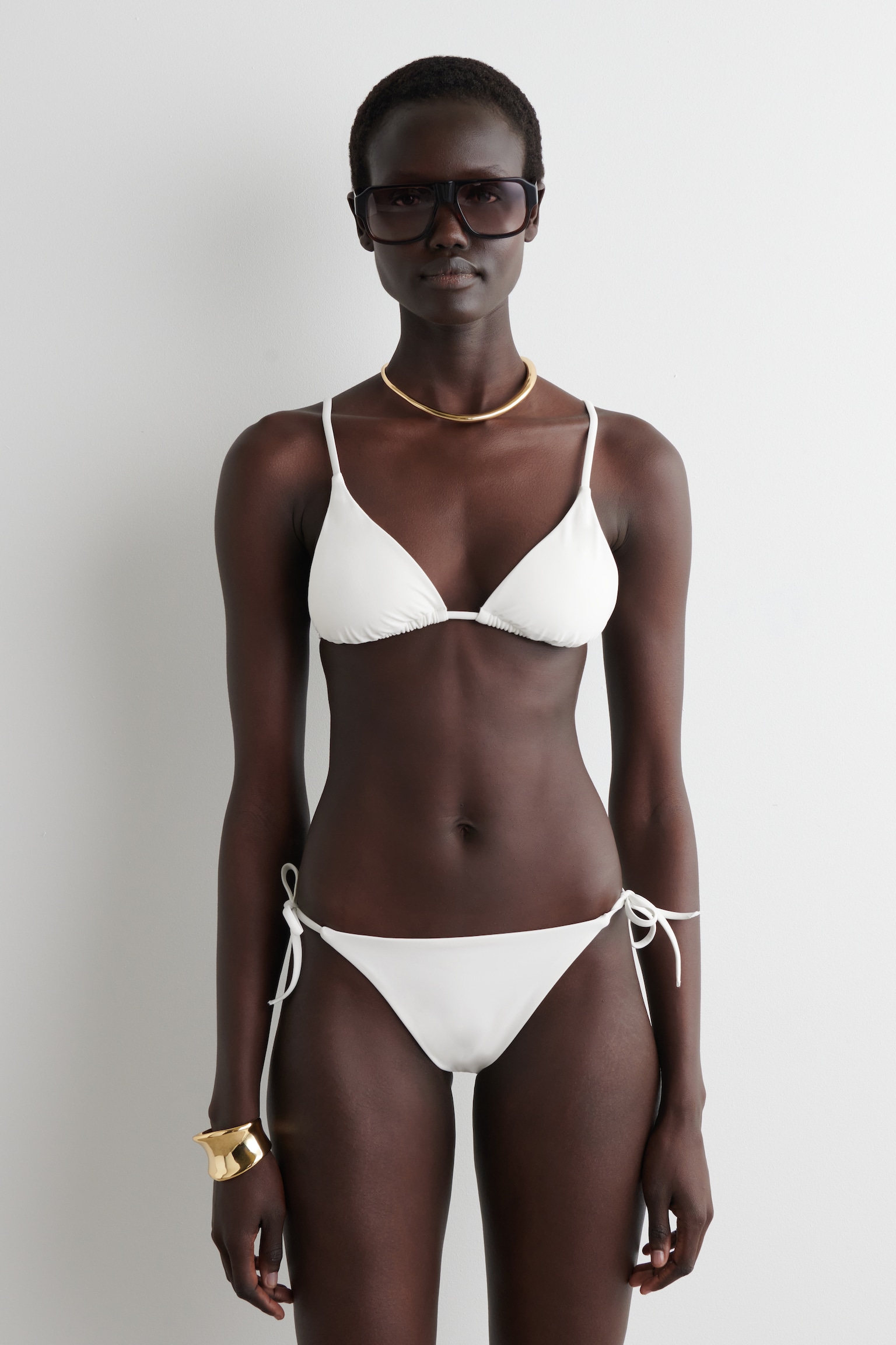 HAUT DE BIKINI TRIANGLE - BLANC/MARRON / MARINE / RAYURES/BRUN