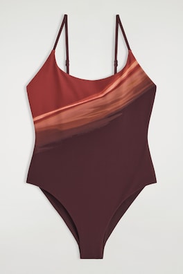 PRINTED SCOOP-NECK SWIMSUIT — BURGUNDY / PRINTED 2