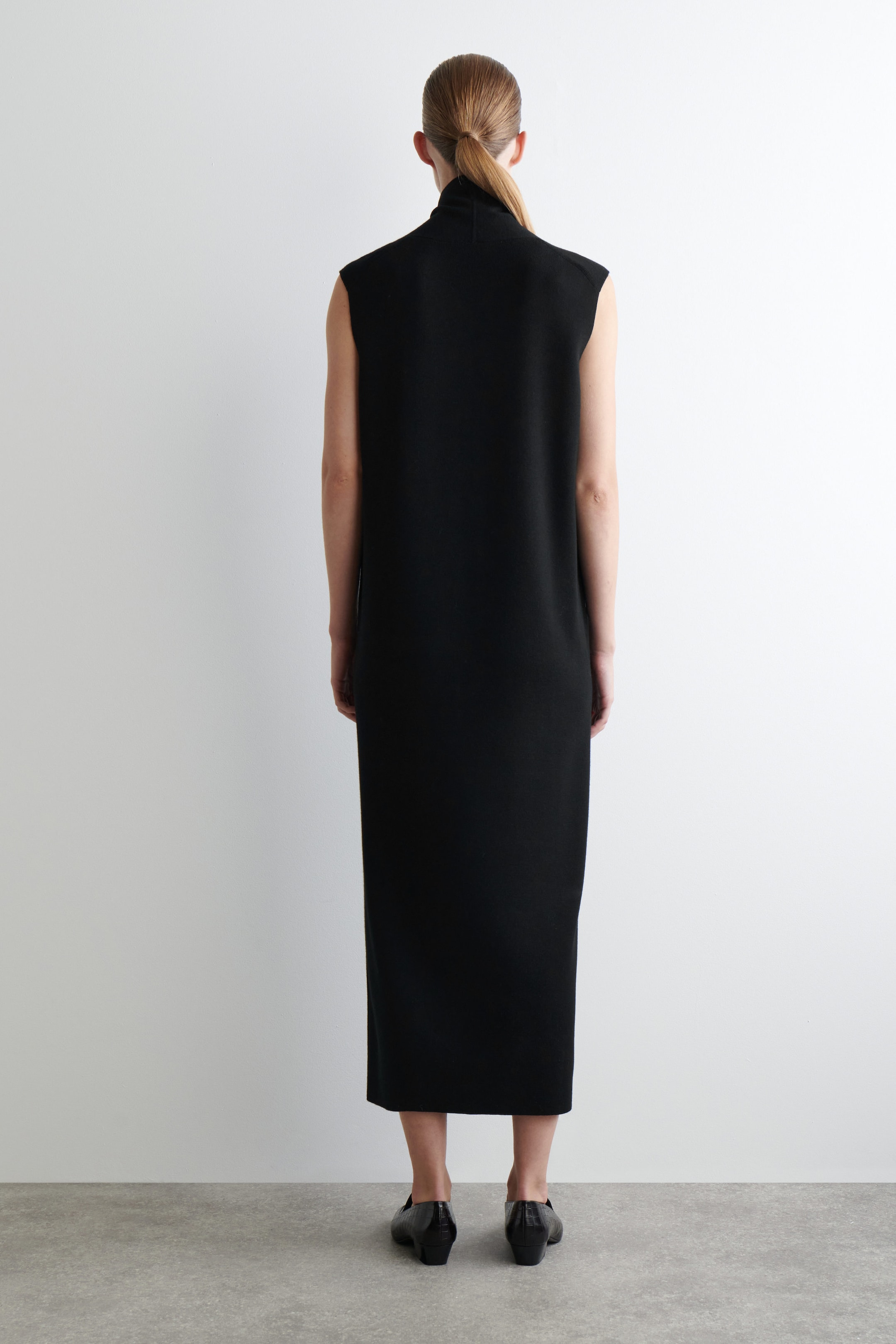 DRAPED-COLLAR MERINO WOOL DRESS