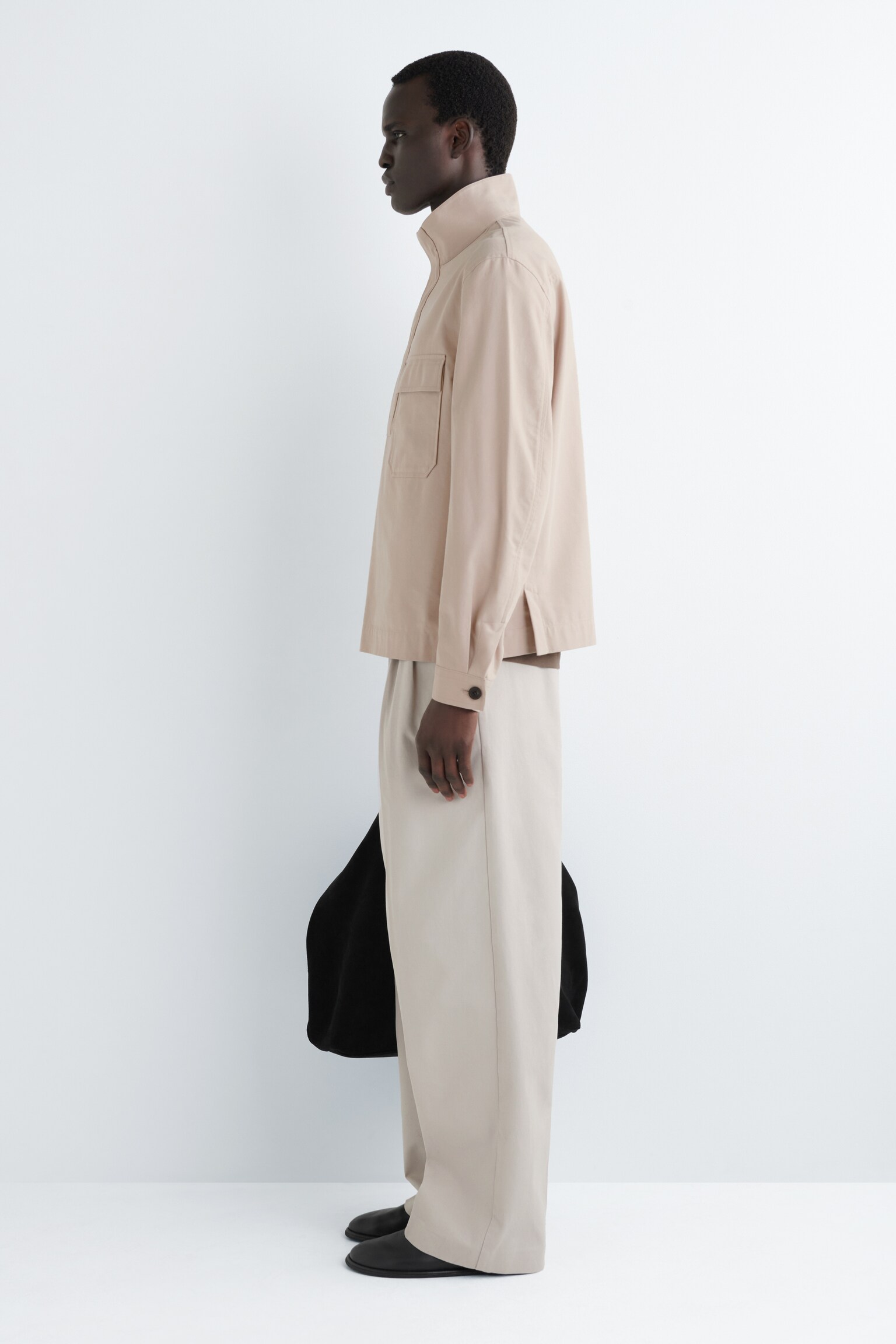 COTTON-TWILL HALF-ZIP OVERSHIRT - LIGHT BEIGE - 5