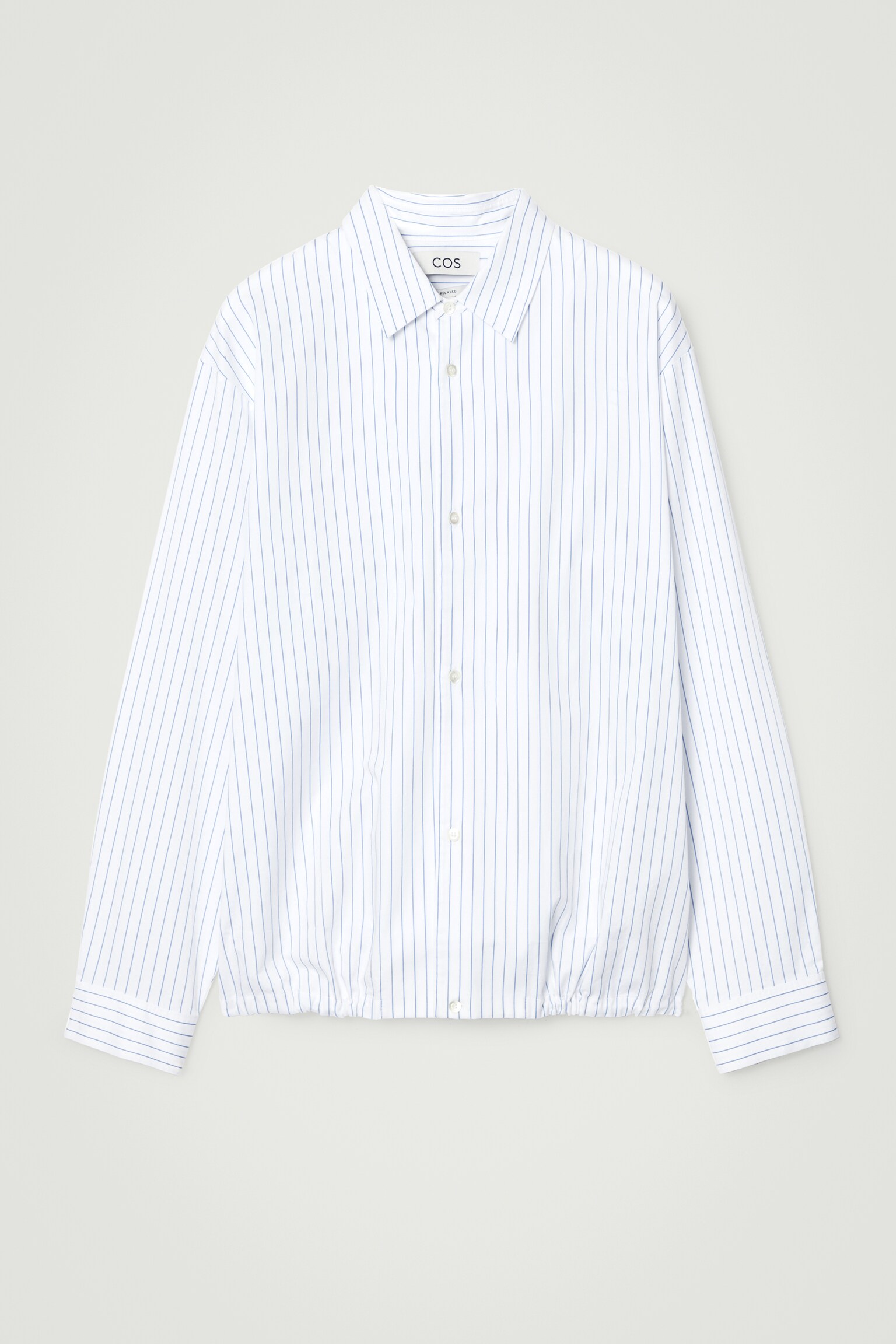 RELAXED DRAWSTRING COTTON SHIRT - WHITE / STRIPED/BEIGE - 1