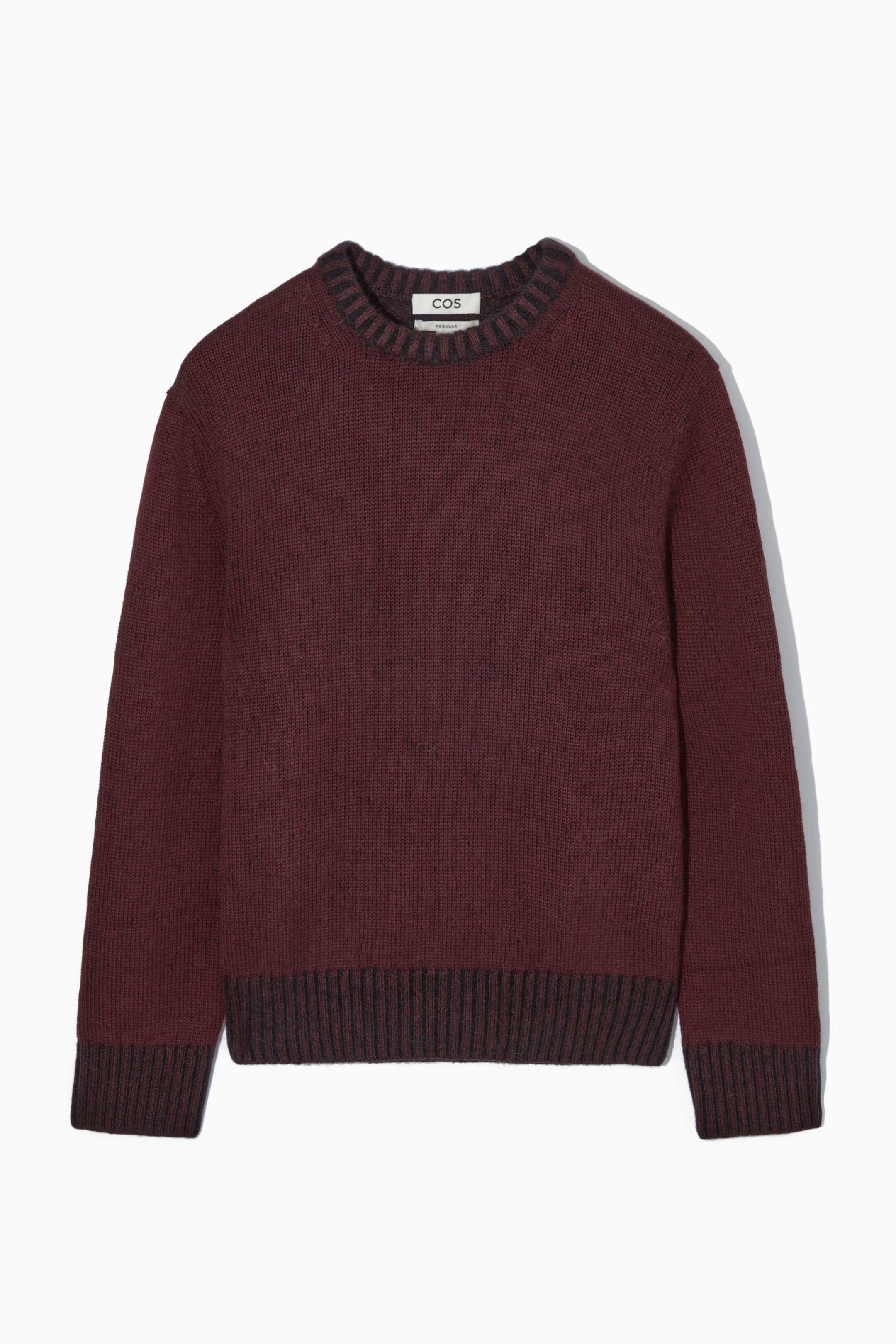 Se større billede: MOHAIR AND WOOL-BLEND CREW NECK JUMPER - BURGUNDY / NAVY - HERRE | H&M DK 1