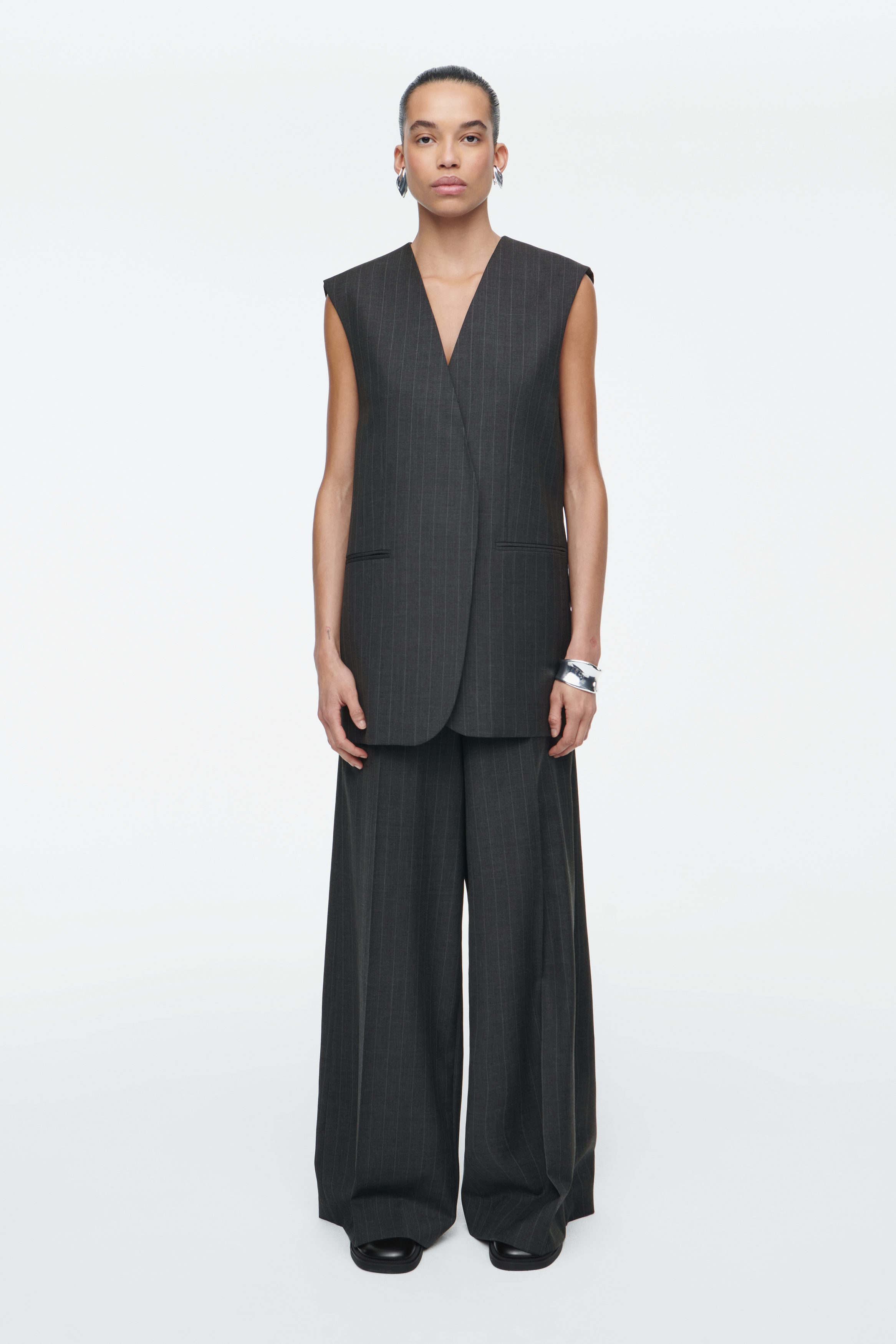 【MODERNIF】Deli Wool Check Wide Pants Wide Straight Wool Double-Face Vichy Pants