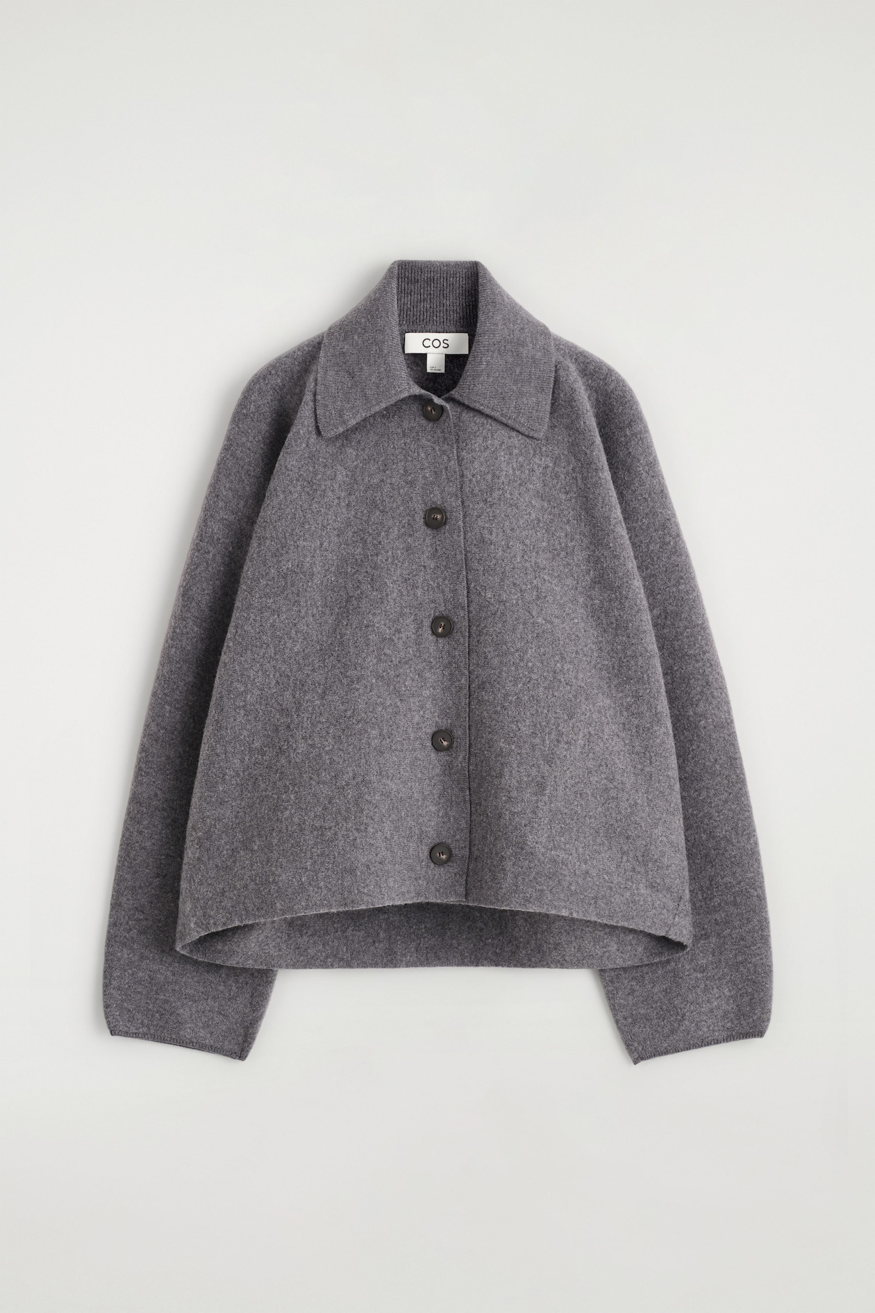 SCULPTED MERINO WOOL SHORT JACKET — GREY MÉLANGE