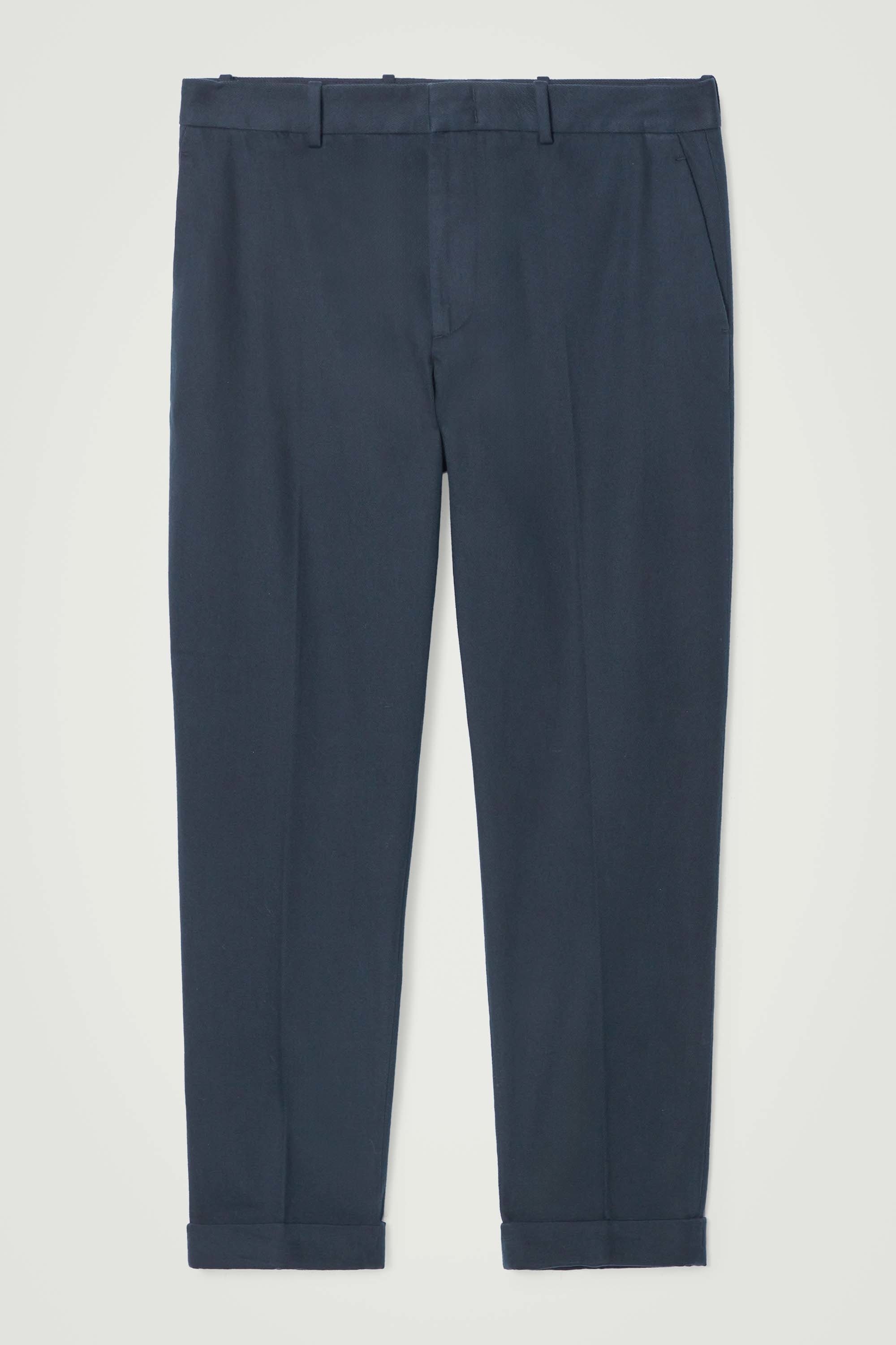 PANTALONI IN TWILL AFFUSOLATI CON RISVOLTO - BLU NAVY