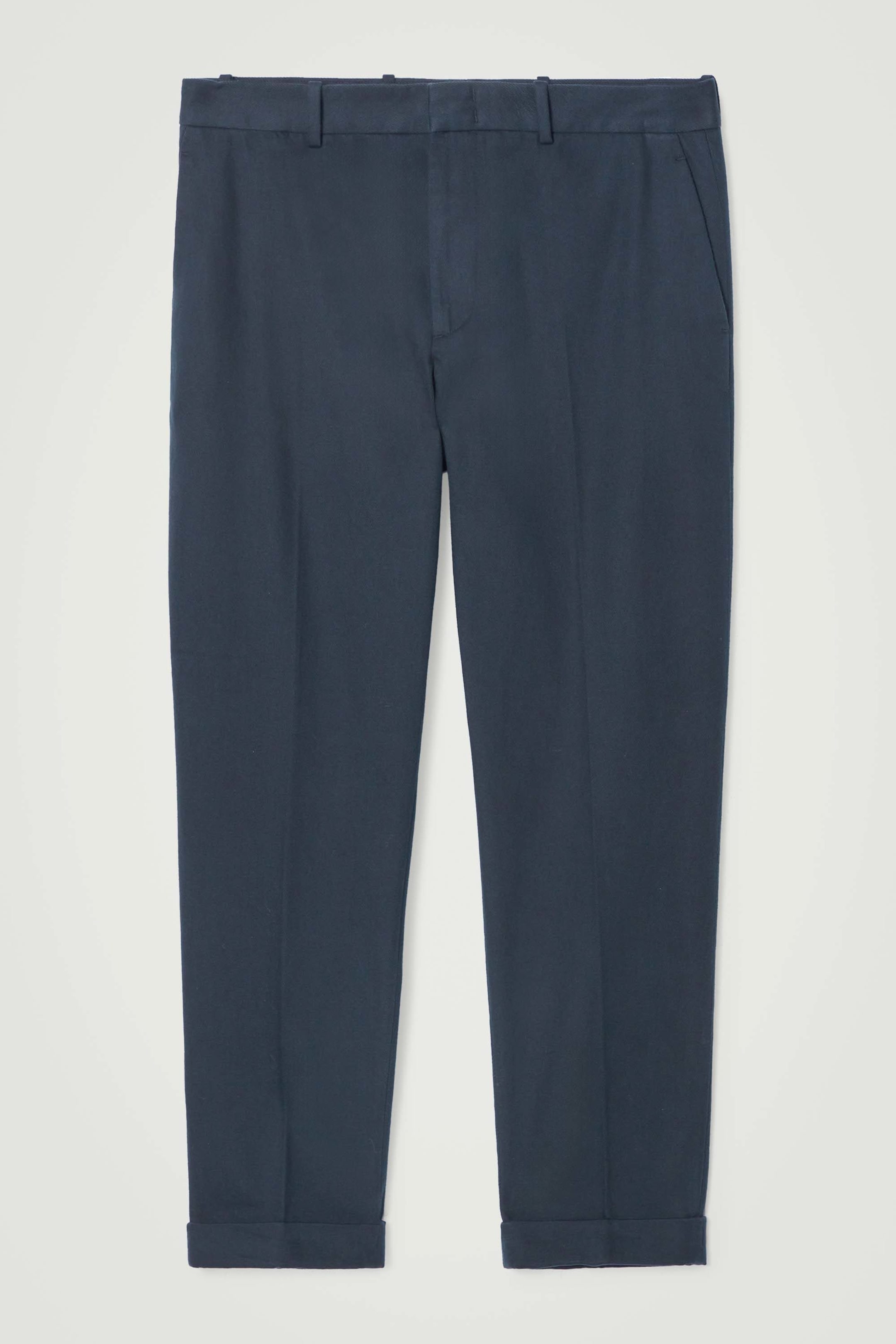 TURN-UP TAPERED TWILL TROUSERS