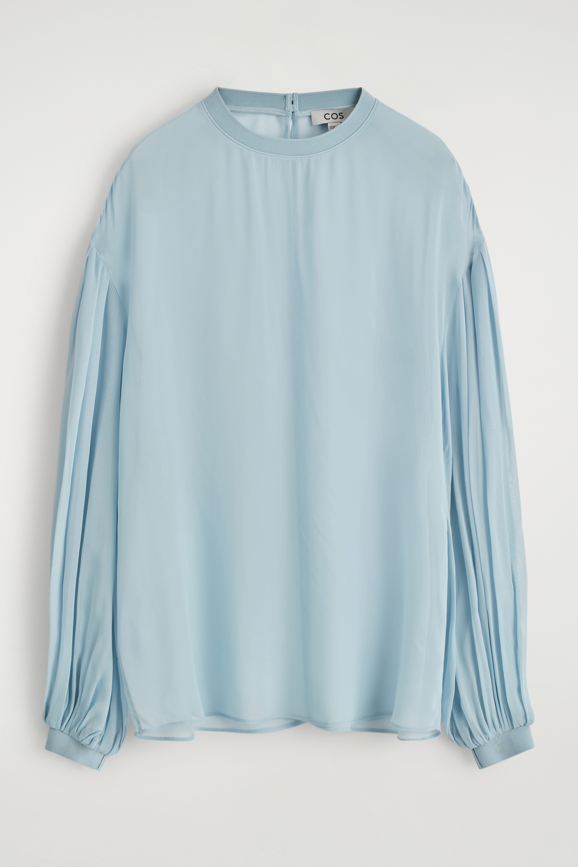 SHEER BALLOON-SLEEVE BLOUSE - SKY BLUE/DARK RED
