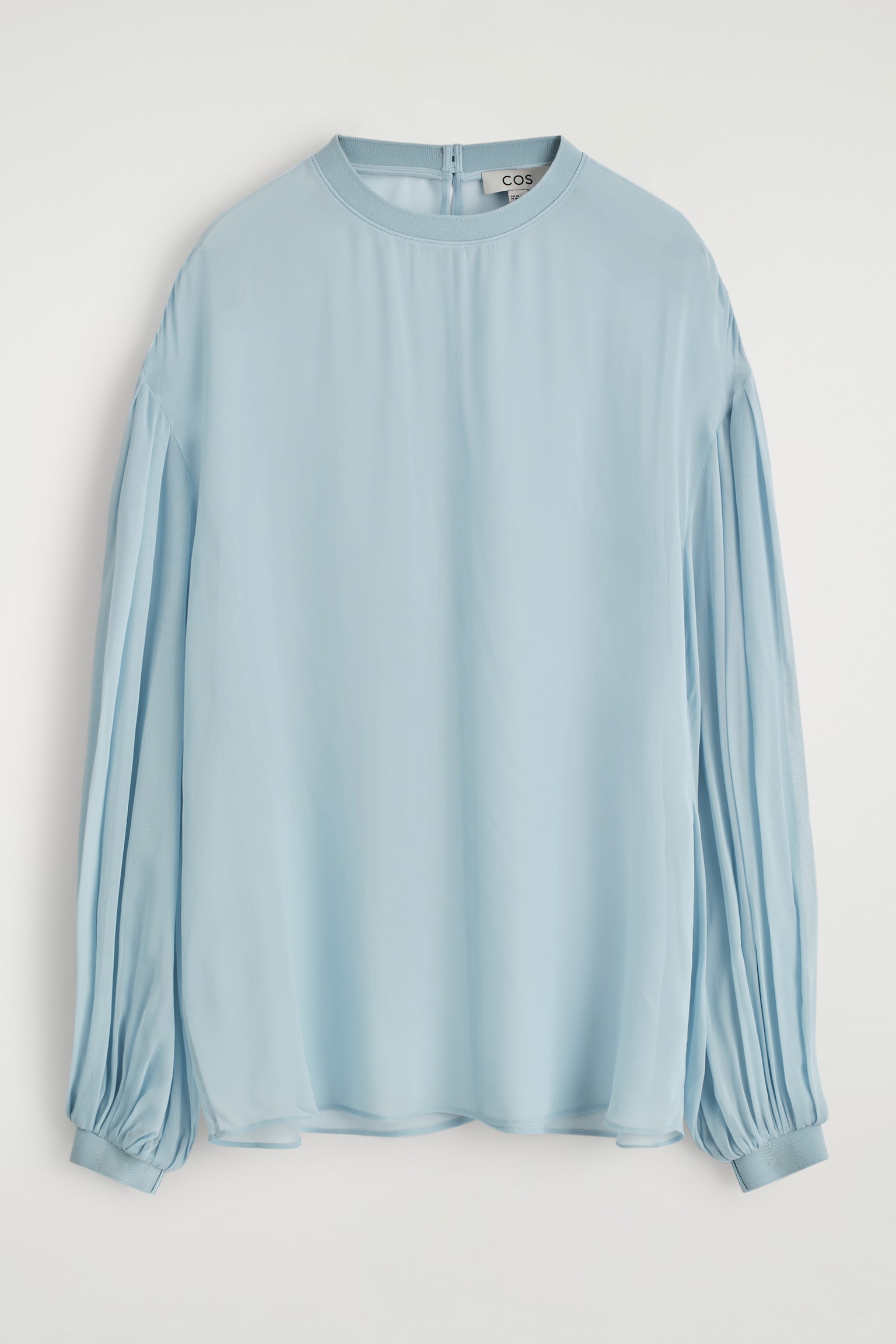 BLUSA TRASPARENTE CON MANICHE A PALLONCINO - CELESTE/ROSSO SCURO - 2