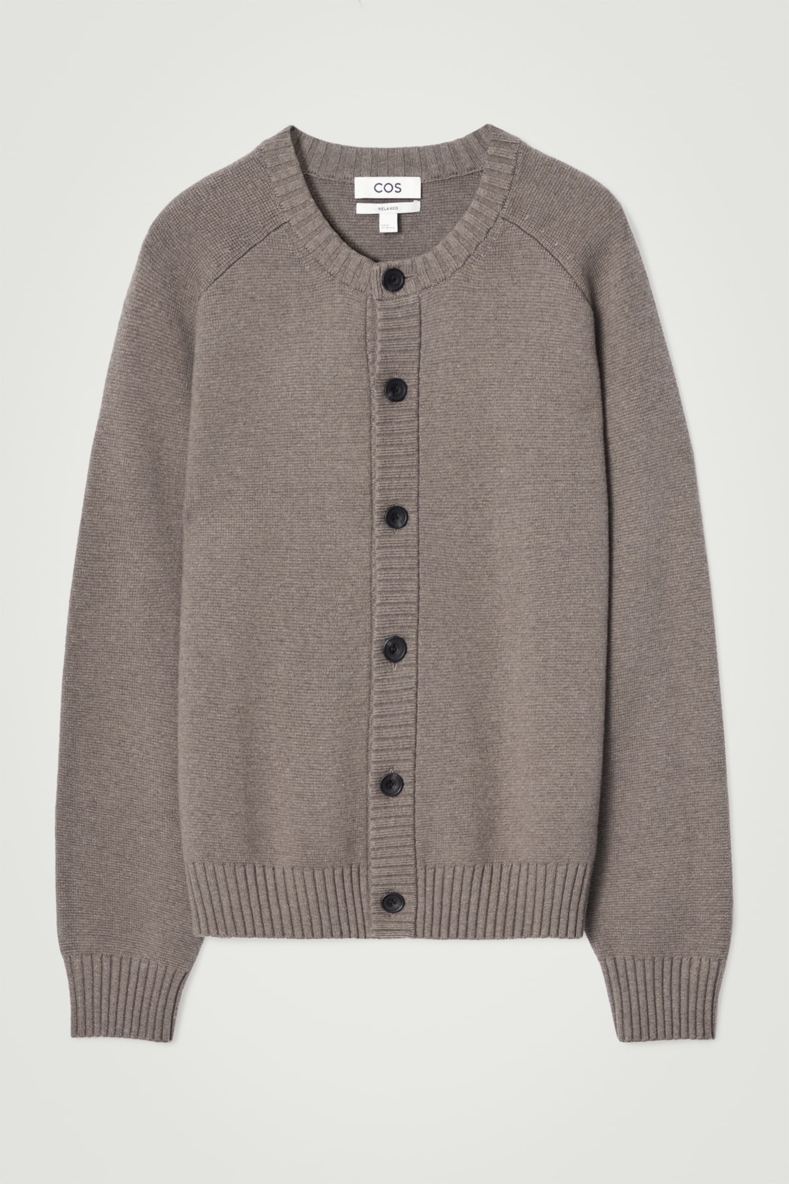 WOOL-BLEND CREW-NECK CARDIGAN - MOLE/BLACK