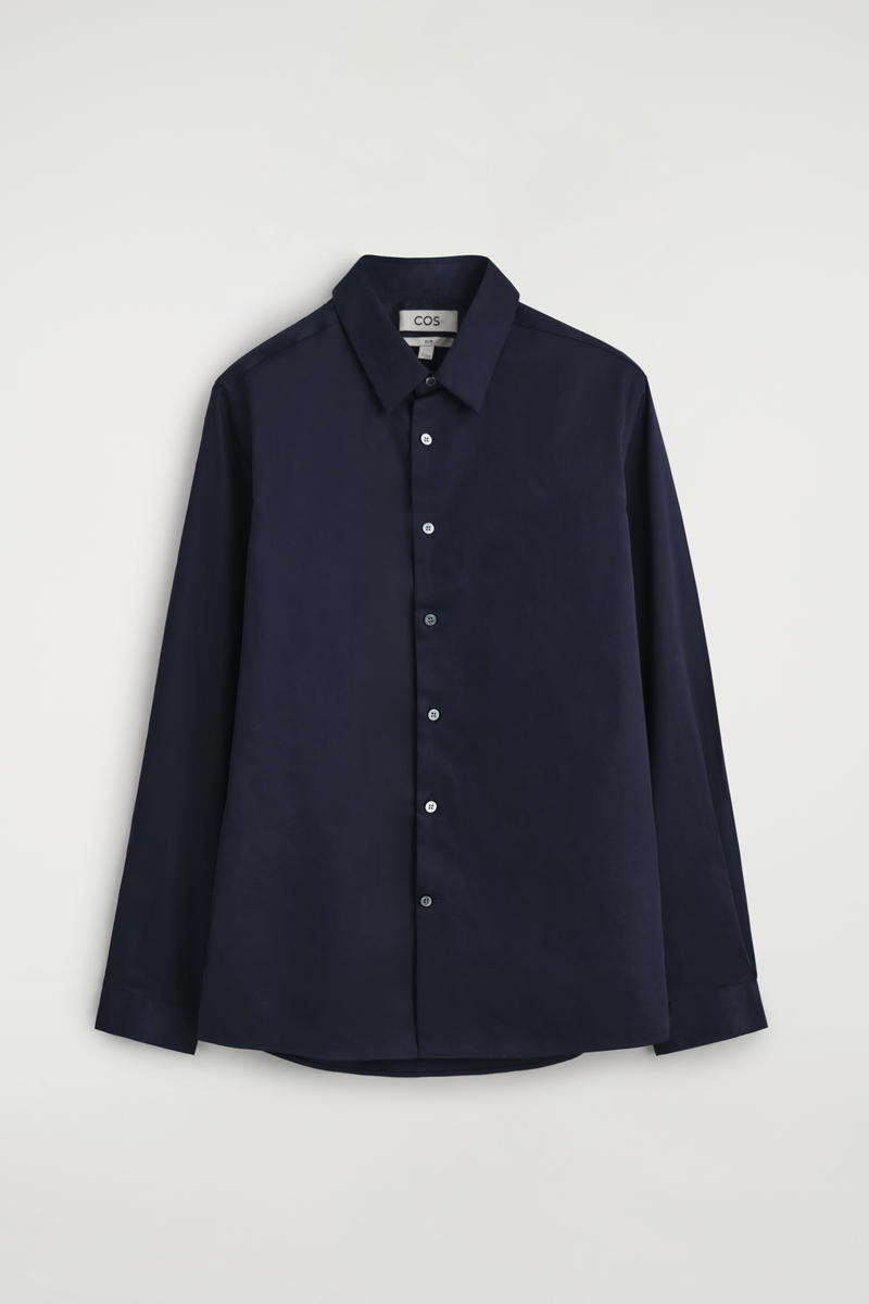 Cos Slim Tailored Poplin Shirt In Navy In Blue