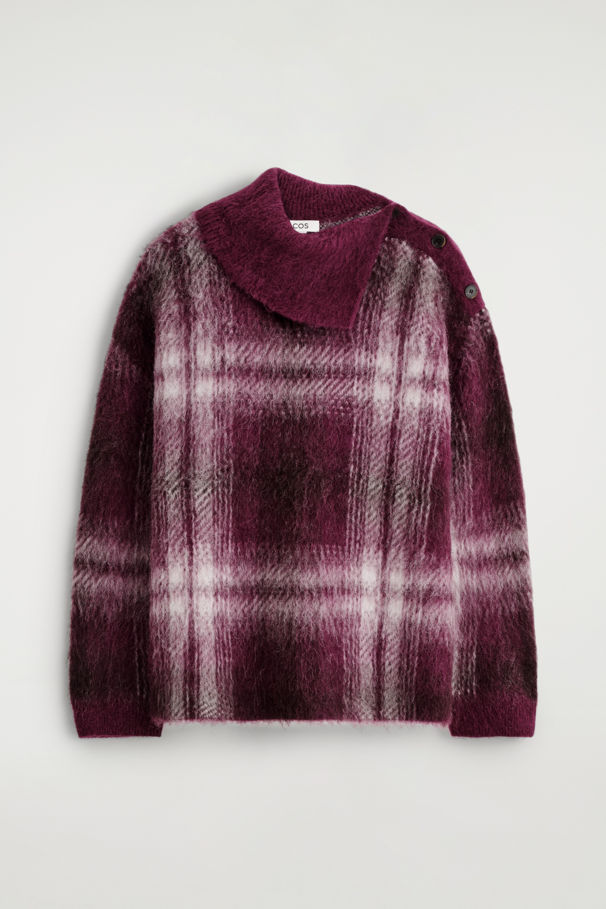 PULL BOUTONNÉ À CARREAUX EN ALPAGA MÉLANGÉ - BORDEAUX / CARREAUX