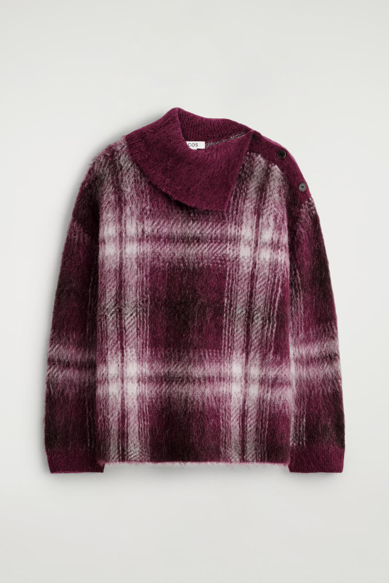 Cos Buttoned Checked Alpaca-blend Sweater In Red