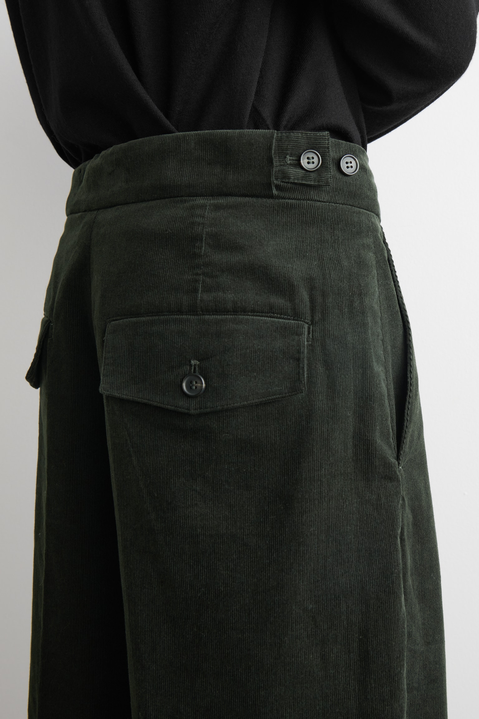 PANTALONI CROPPED IN VELLUTO A COSTE - VERDE SCURO/NERO - 5
