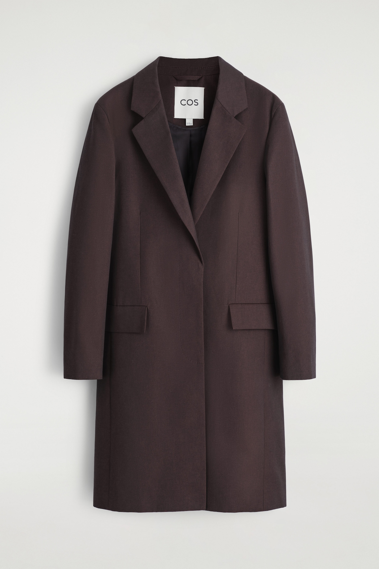 TAILORED COTTON LONG COAT — BURGUNDY