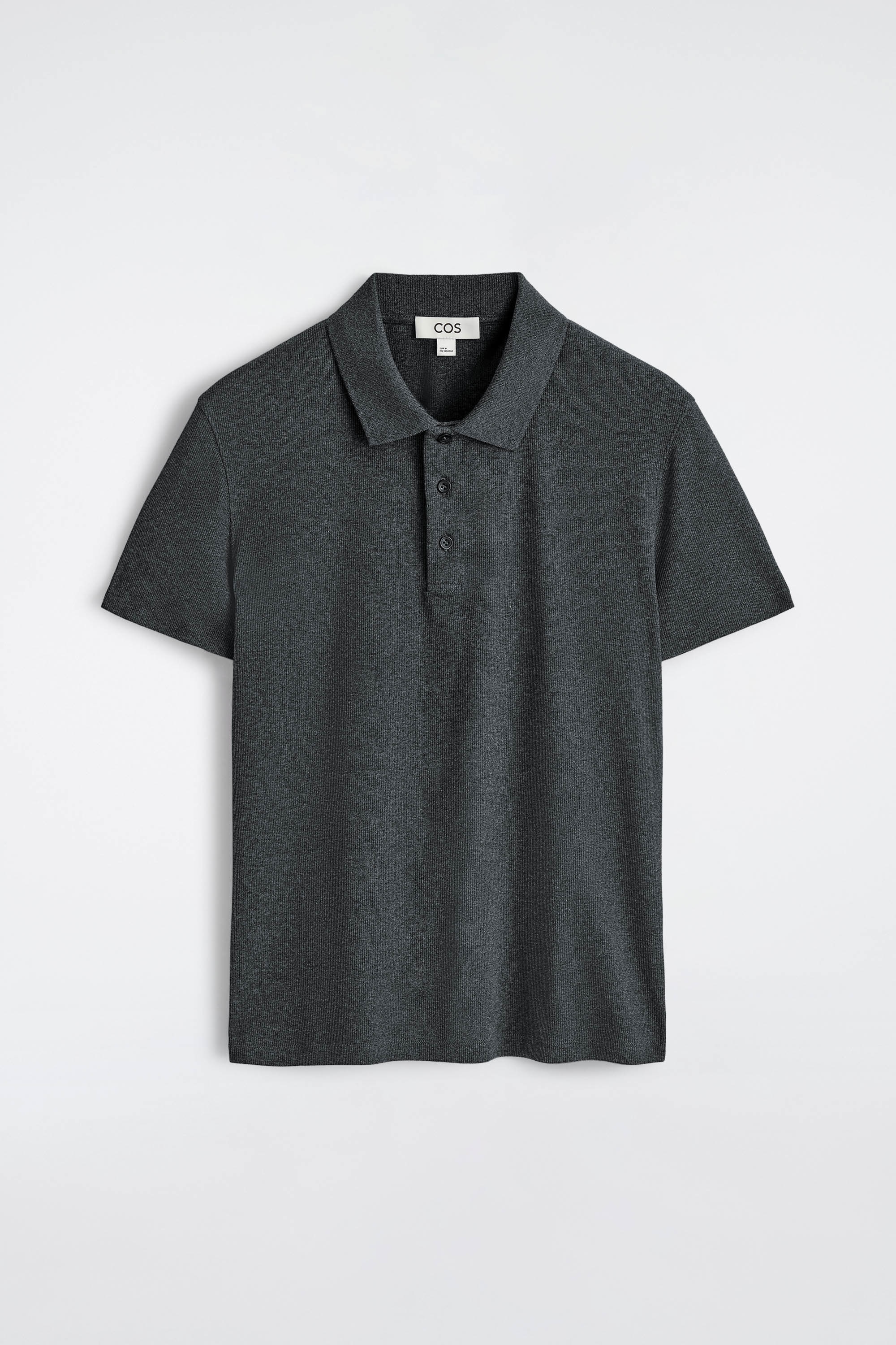 SLIM RIBBED COTTON POLO SHIRT - CHARCOAL MÉLANGE/WHITE/BLACK