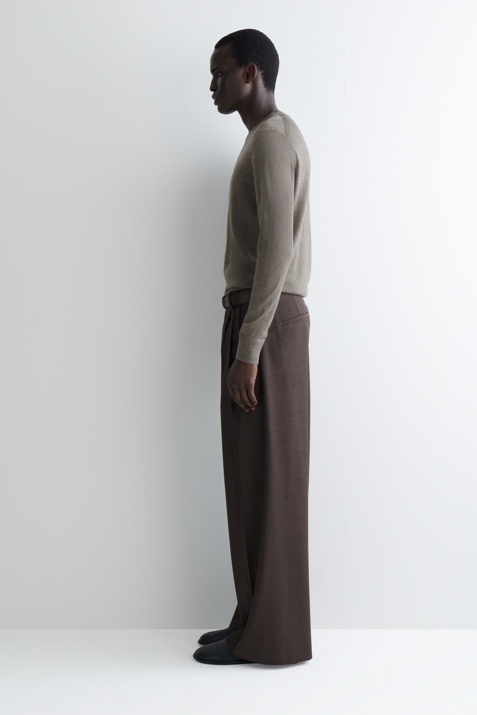 SCHMALER MERINOWOLLPULLOVER MIT RUNDHALSAUSSCHNITT - BEIGE MELIERT/KOBALTBLAU - 3