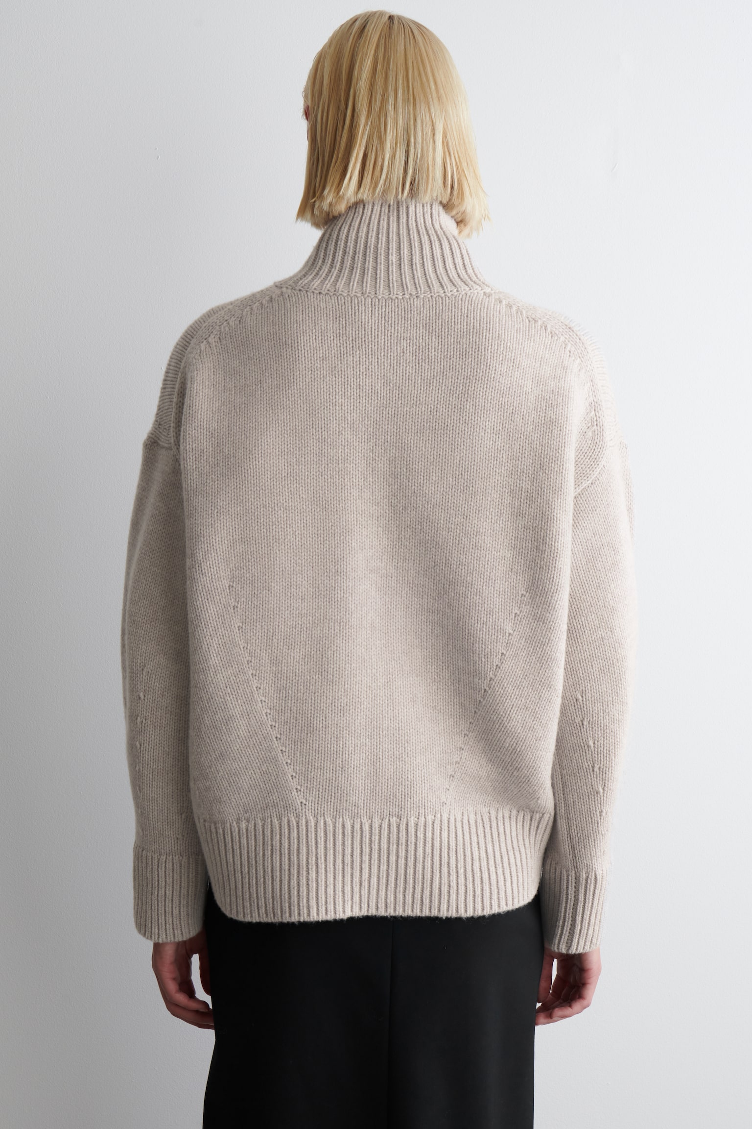 CHUNKY FUNNEL-NECK WOOL JUMPER - LIGHT-BEIGE MÉLANGE/DARK GREEN - 5