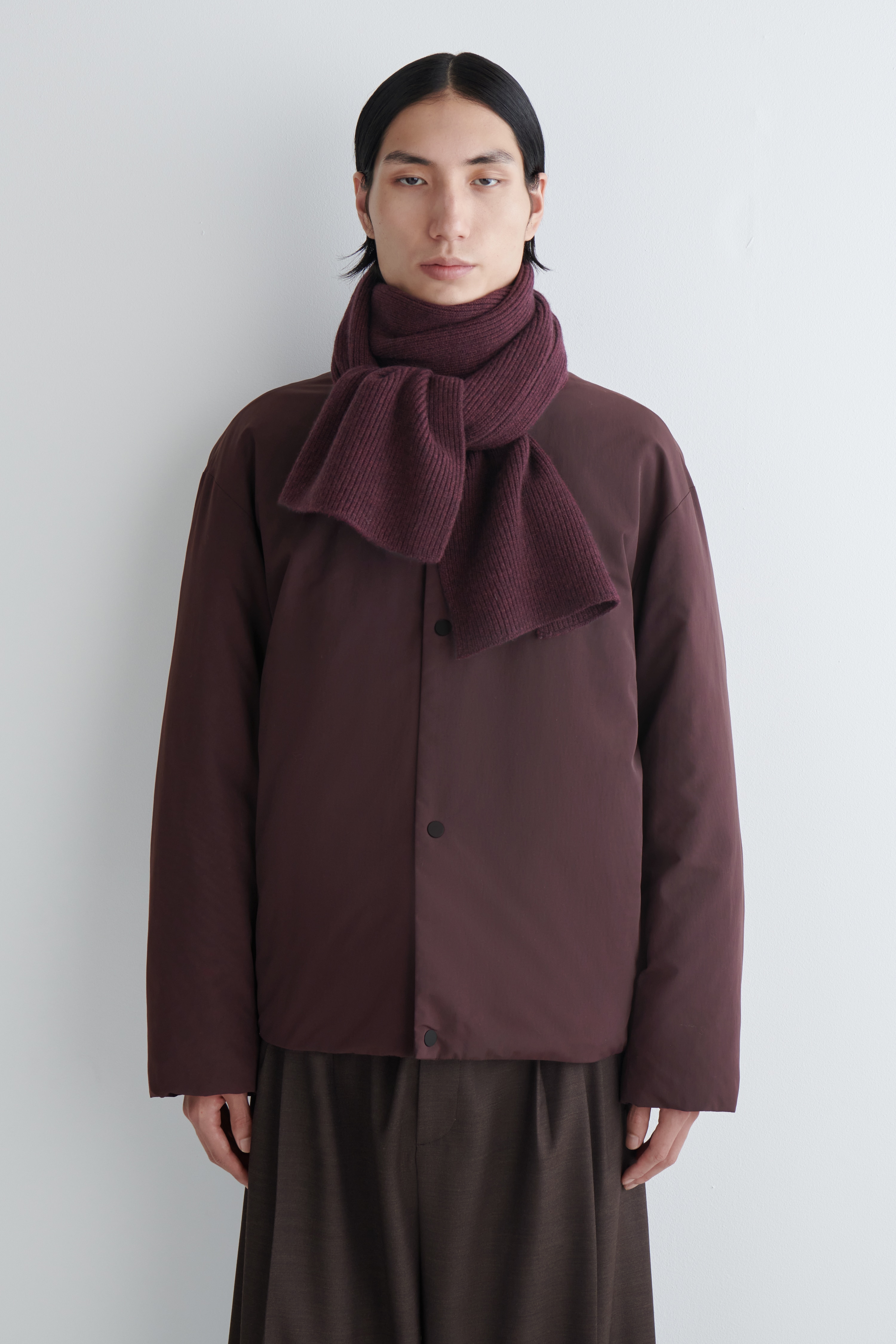 GERIPPTER SCHAL AUS WOLL-KASCHMIR-MIX - BORDEAUX MELIERT/CREME MELIERT/NAVYBLAU