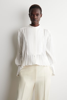 BIB-FRONT CRINKLED-COTTON SHIRT — WHITE 3
