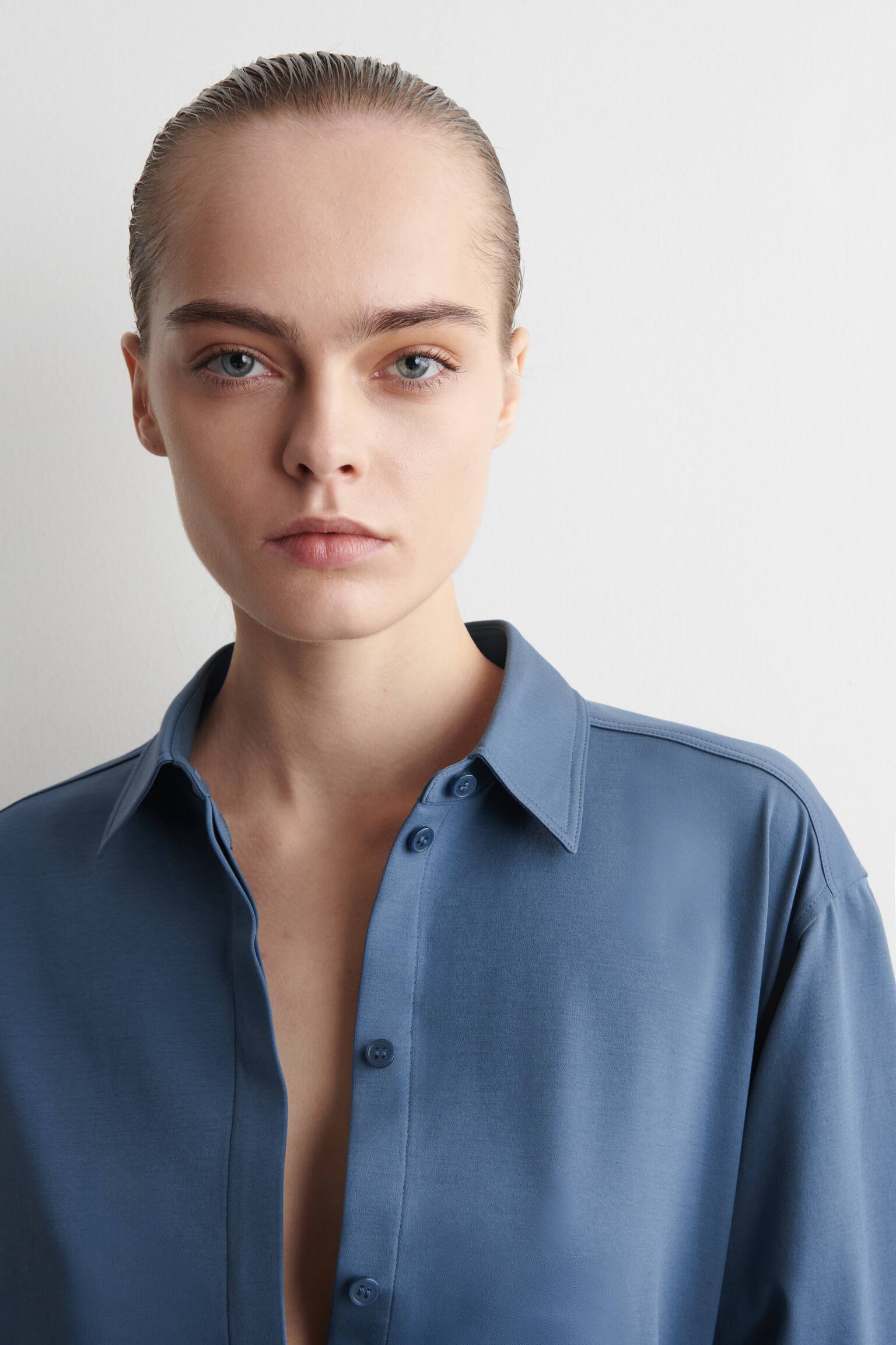 CAMICIA IN JERSEY DI COTONE PIMA - BLU/MARRONE SCURO - 4