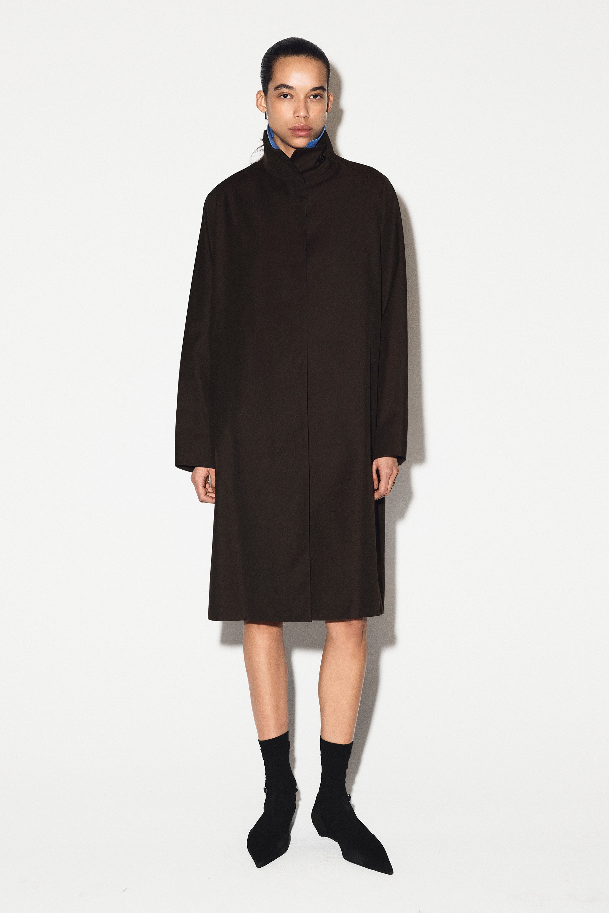 OVERSIZED mock-NECK COAT - DARK BROWN | COS US