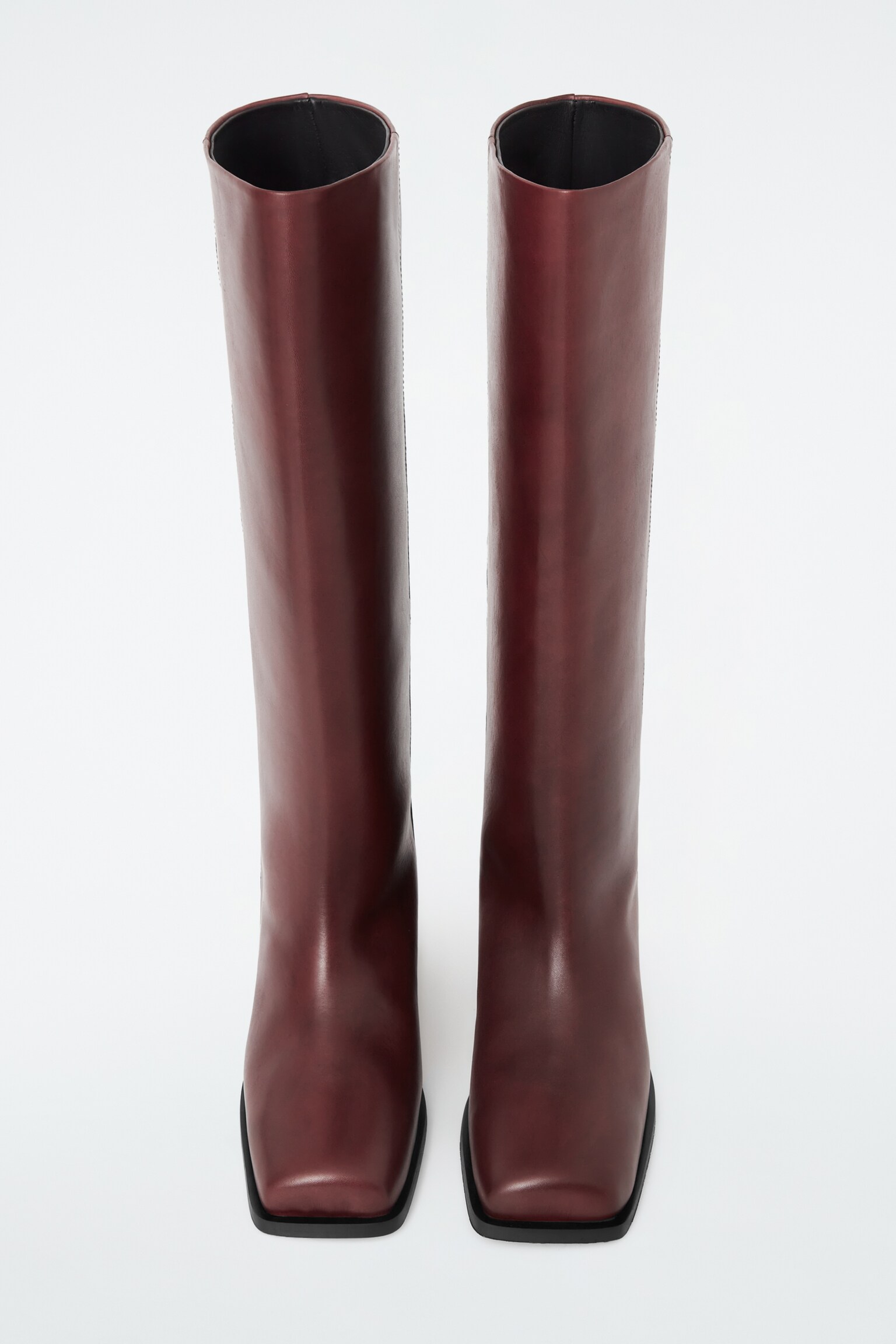 SQUARE-TOE LEATHER KNEE-HIGH BOOTS - BRICK RED/BLACK - 3