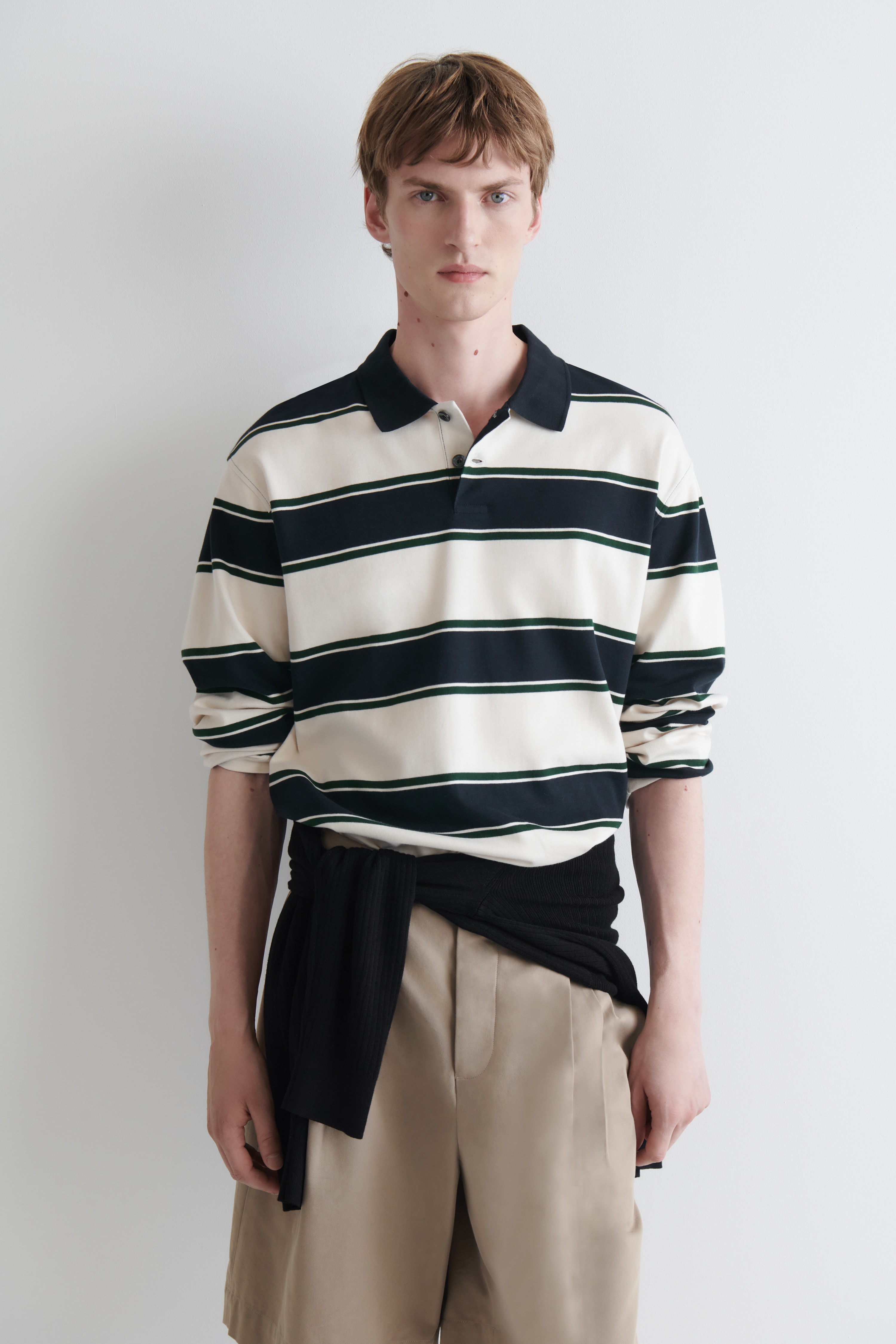 POLO IN COTONE INTERLOCK - BIANCO / BLU NAVY / RIGHE