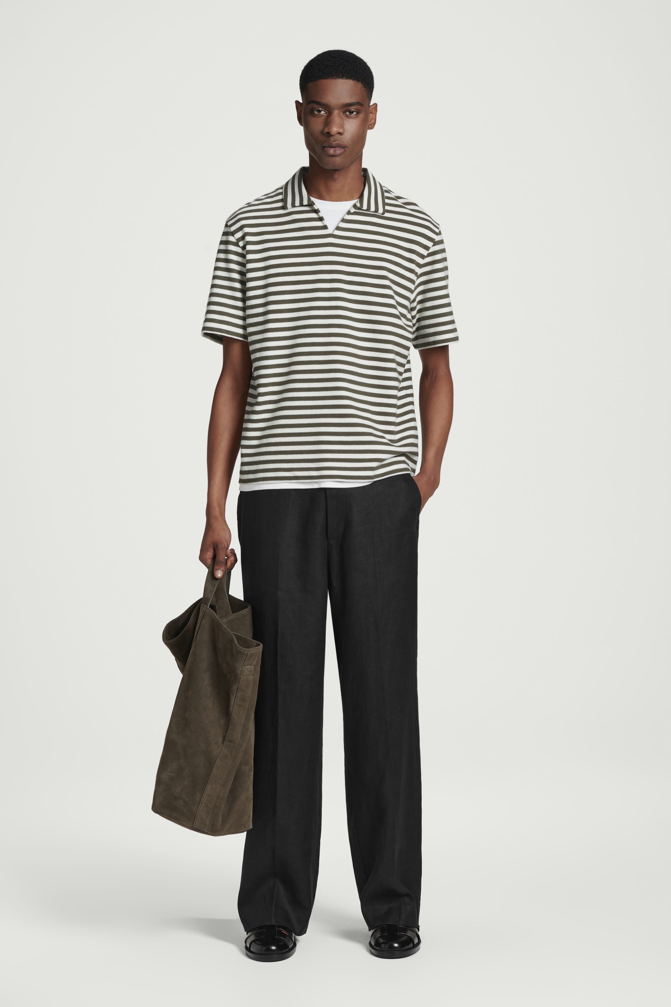 OPEN-COLLAR STRIPED TERRY POLO SHIRT